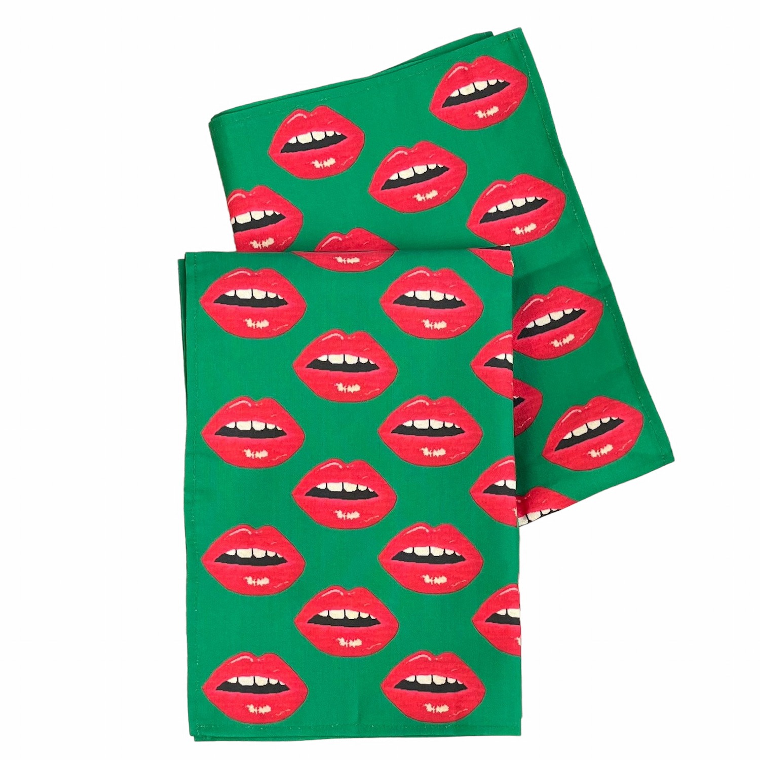 Green Linen-Cotton "Holiday Kisses" Tea Towels, Set Of Two Mommani Threads