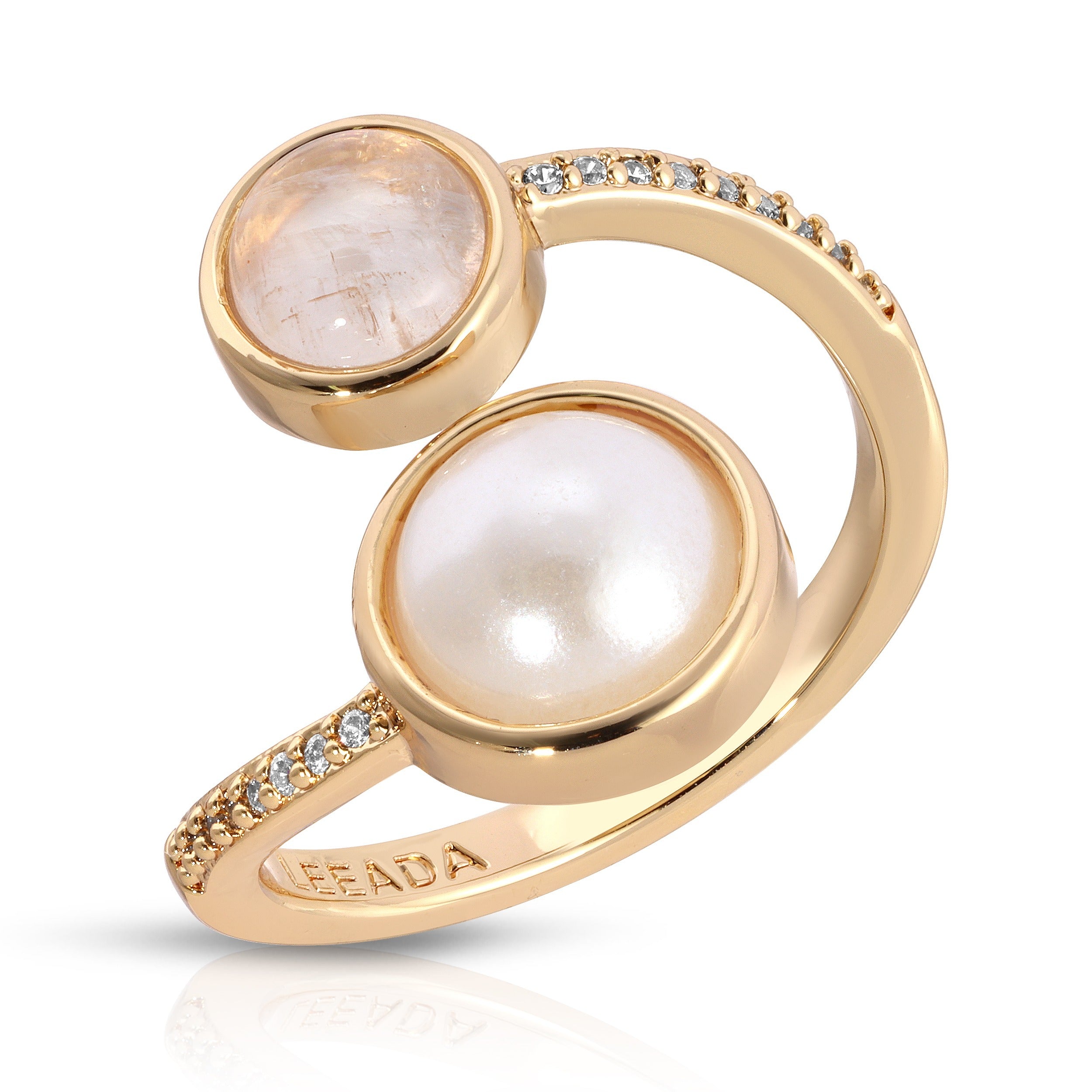 Women’s White / Gold Penelope Wrap Ring - Pearl Leeada Jewelry