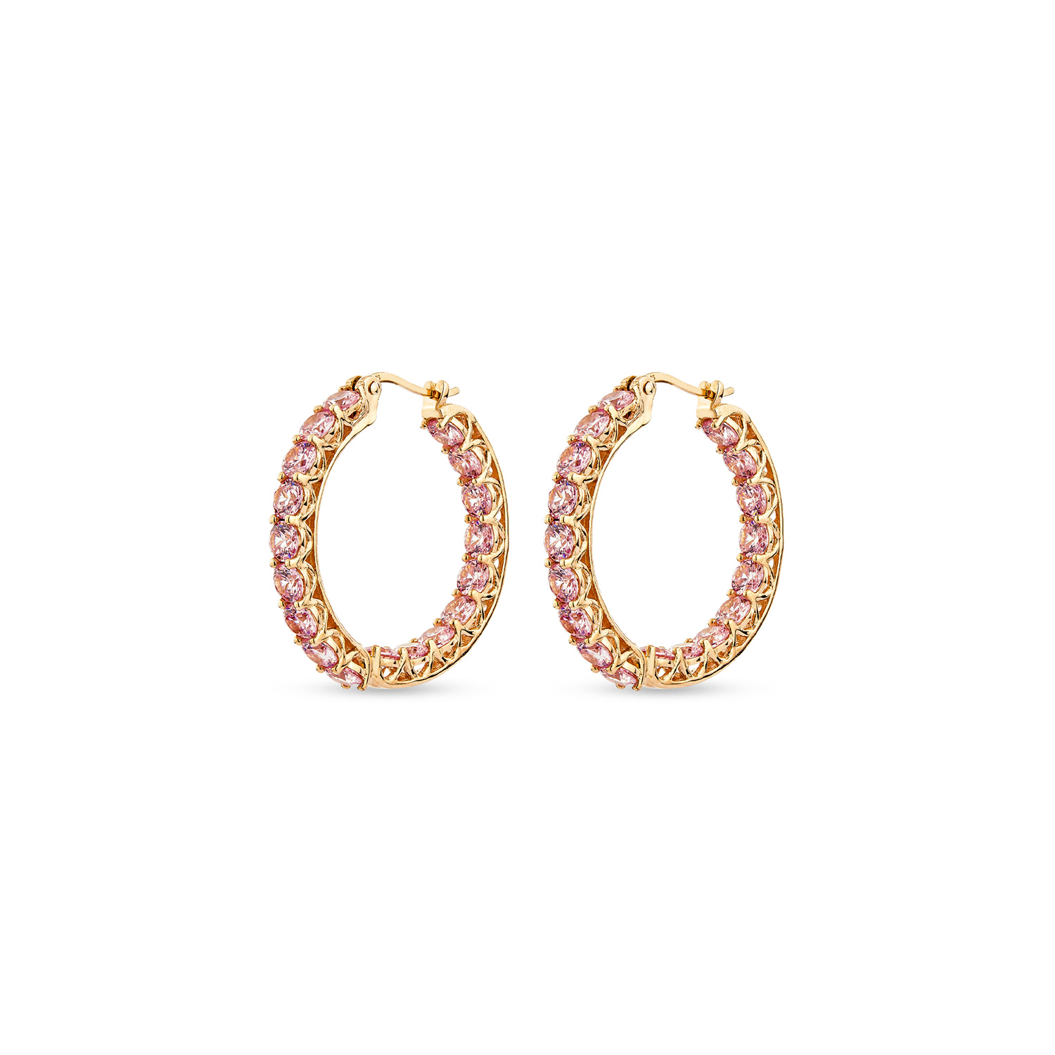 Sally Skoufis Women's Gold / Pink / Purple Luxe Grande Hoop Earrings With Man Made Pink Cz Diamond Stimulant In 18