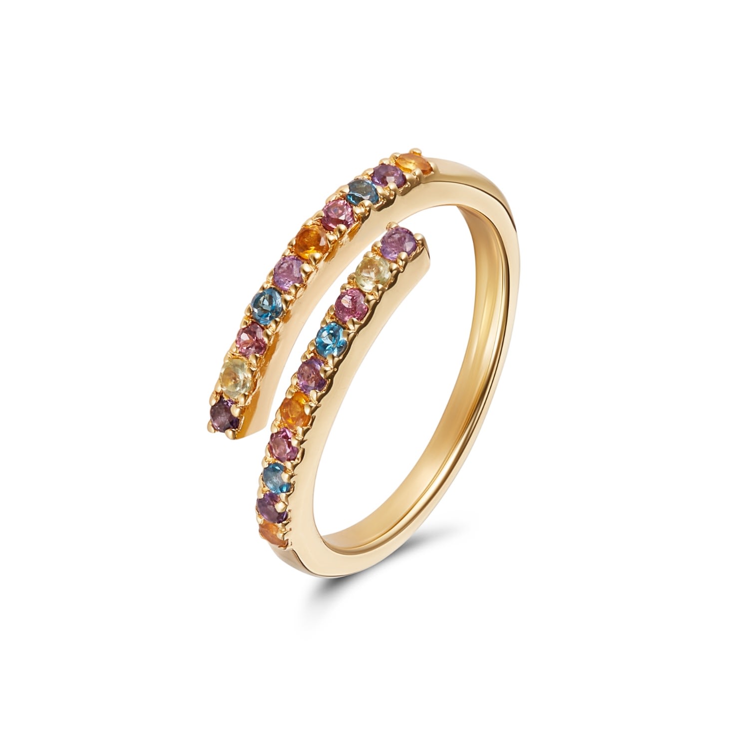 Women’s Open Multi-Colour Ring In Yellow Gold With Semi Precious Stones Kaizarin