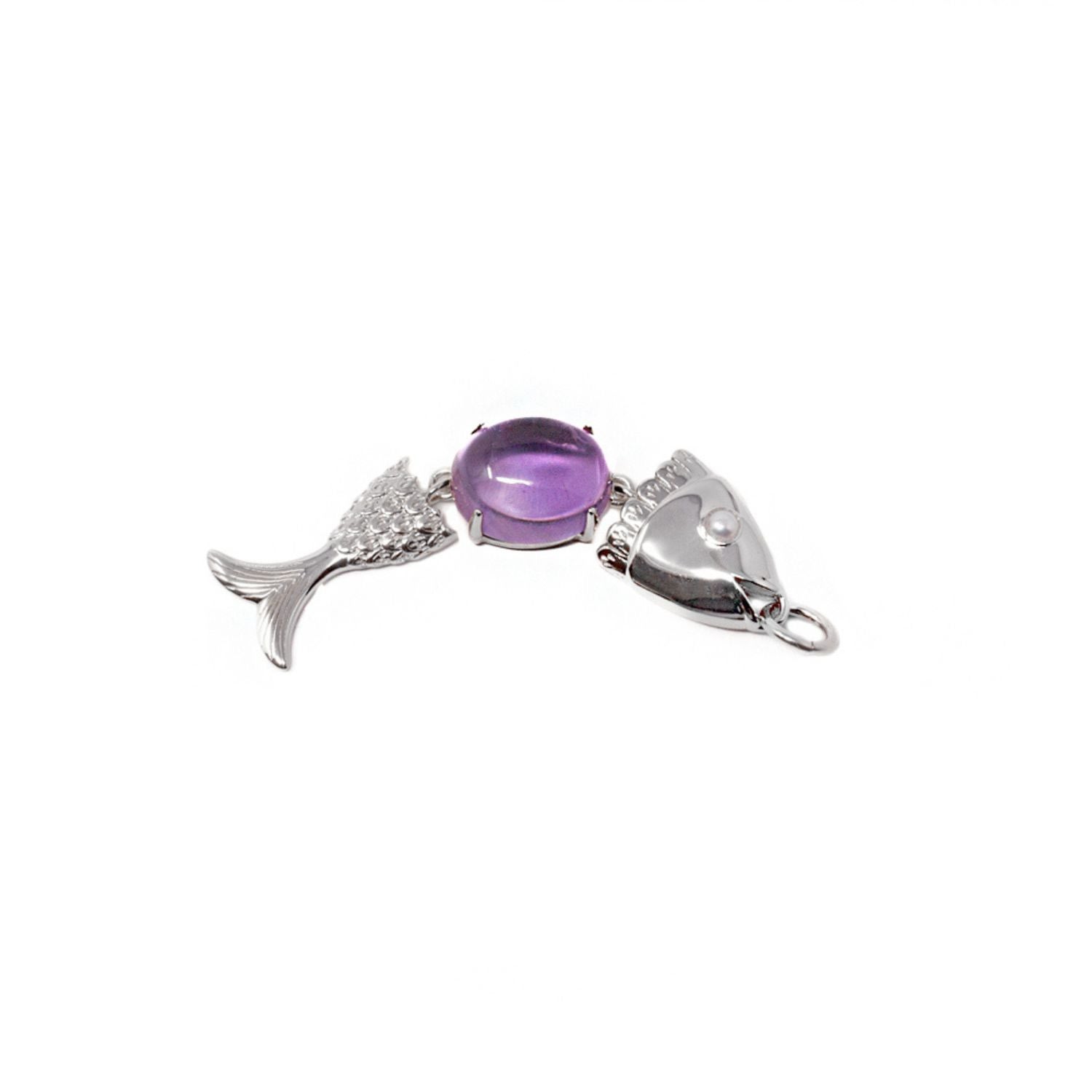 Nasi Silver Women's Orange Swimming Neshama Fish Pendant- Amethyst & Freshwater Pearl- Silver In Metallic
