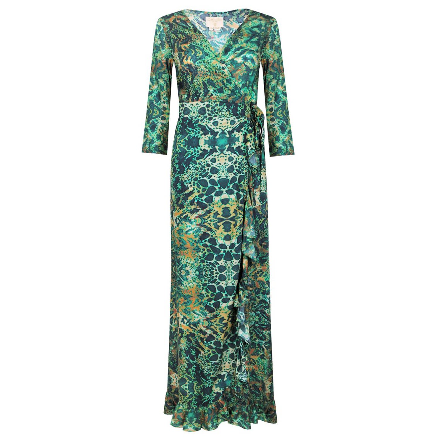 Sophia Alexia Women's Gold / Green Emerald Leopard Maxi Ruffle Wrap Dress  In Gold/green | ModeSens