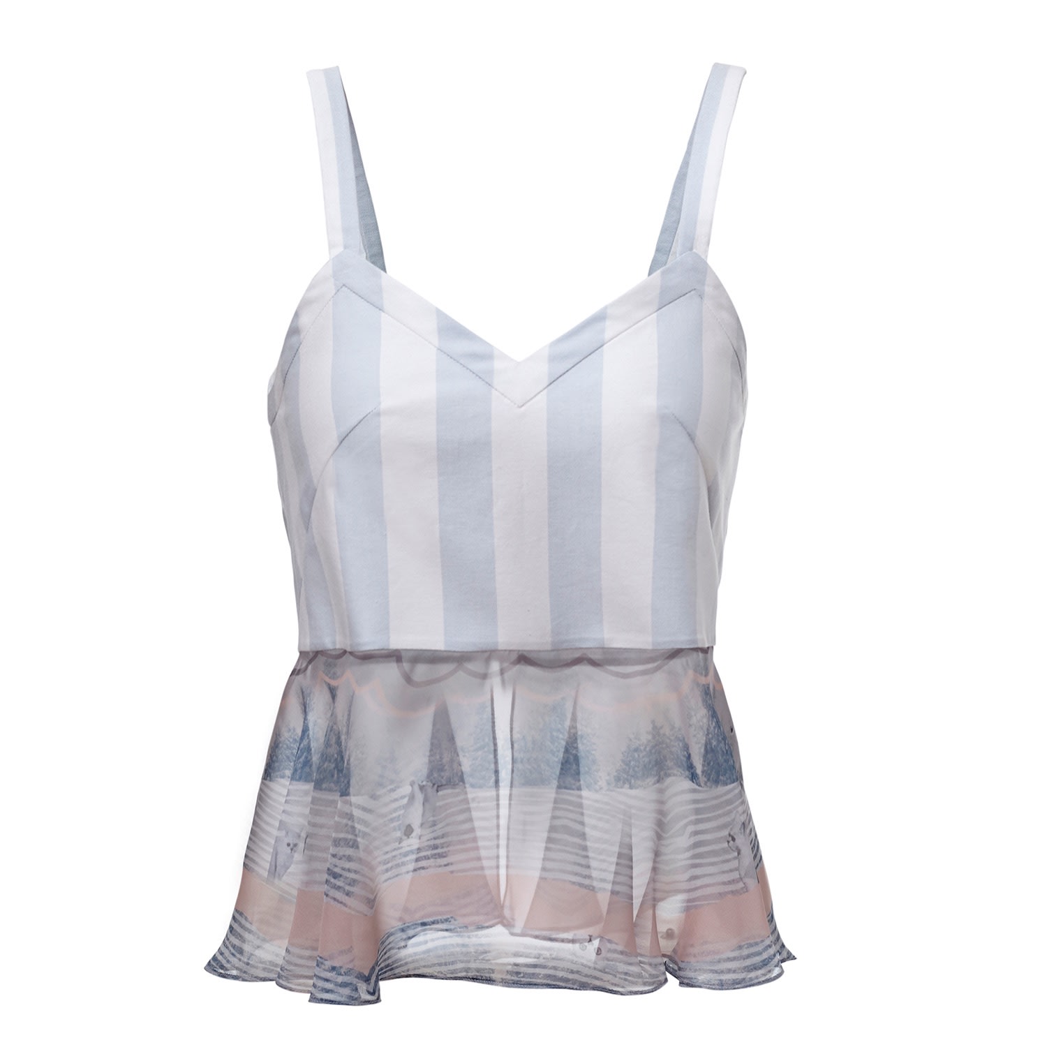 Women’s White / Blue Veiled Cami Striped Myogi Large By Moumi