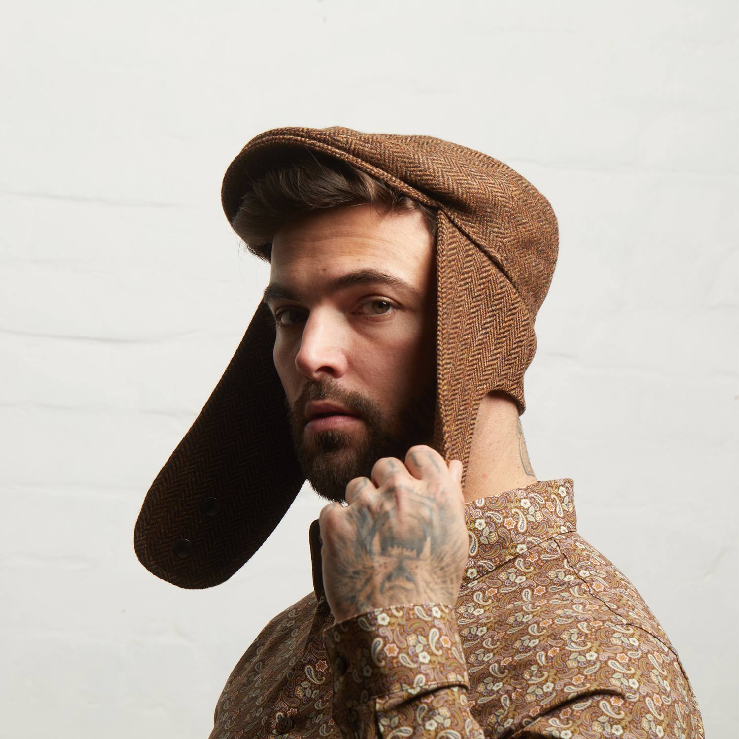 Dasmarca Hats Men's Brown Logan Chestnut Tweed Wool Checks Italian Cap With Earflaps Trapper In Brown