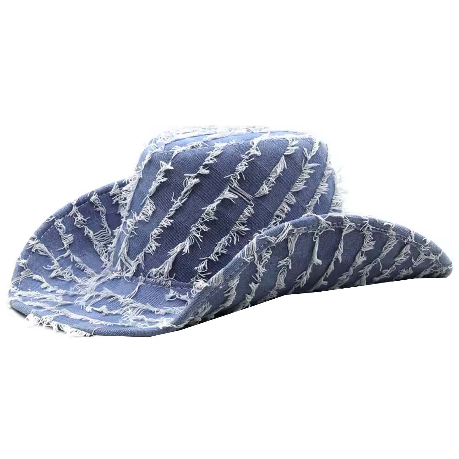 Chanel Joan Elkayam Women's Blue Frayed Denim Cowboy Hat In Blue