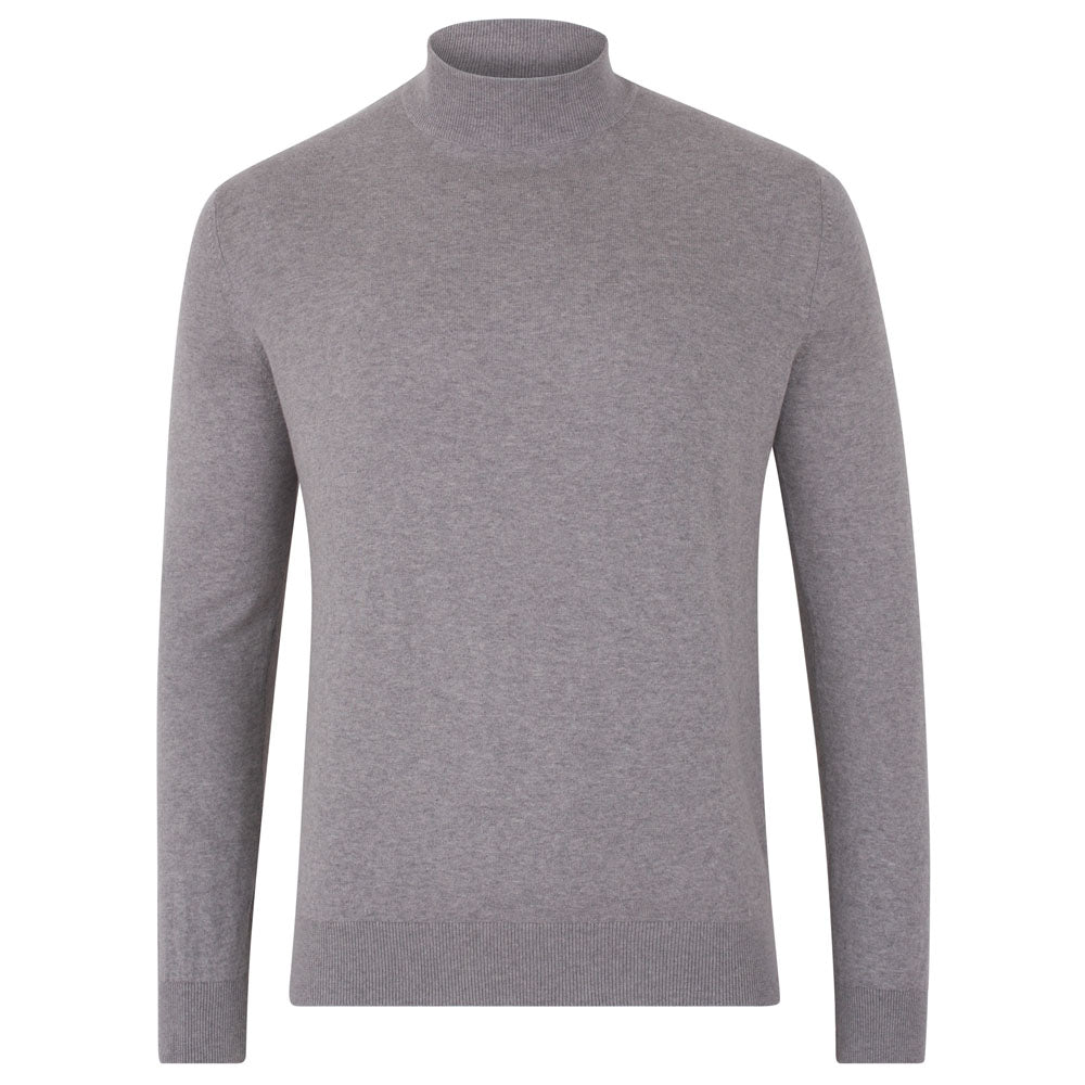 Paul James Knitwear Silver Mens Ultra Fine Cotton Mock Turtle Neck Spencer Jumper - Ash Grey In Silver