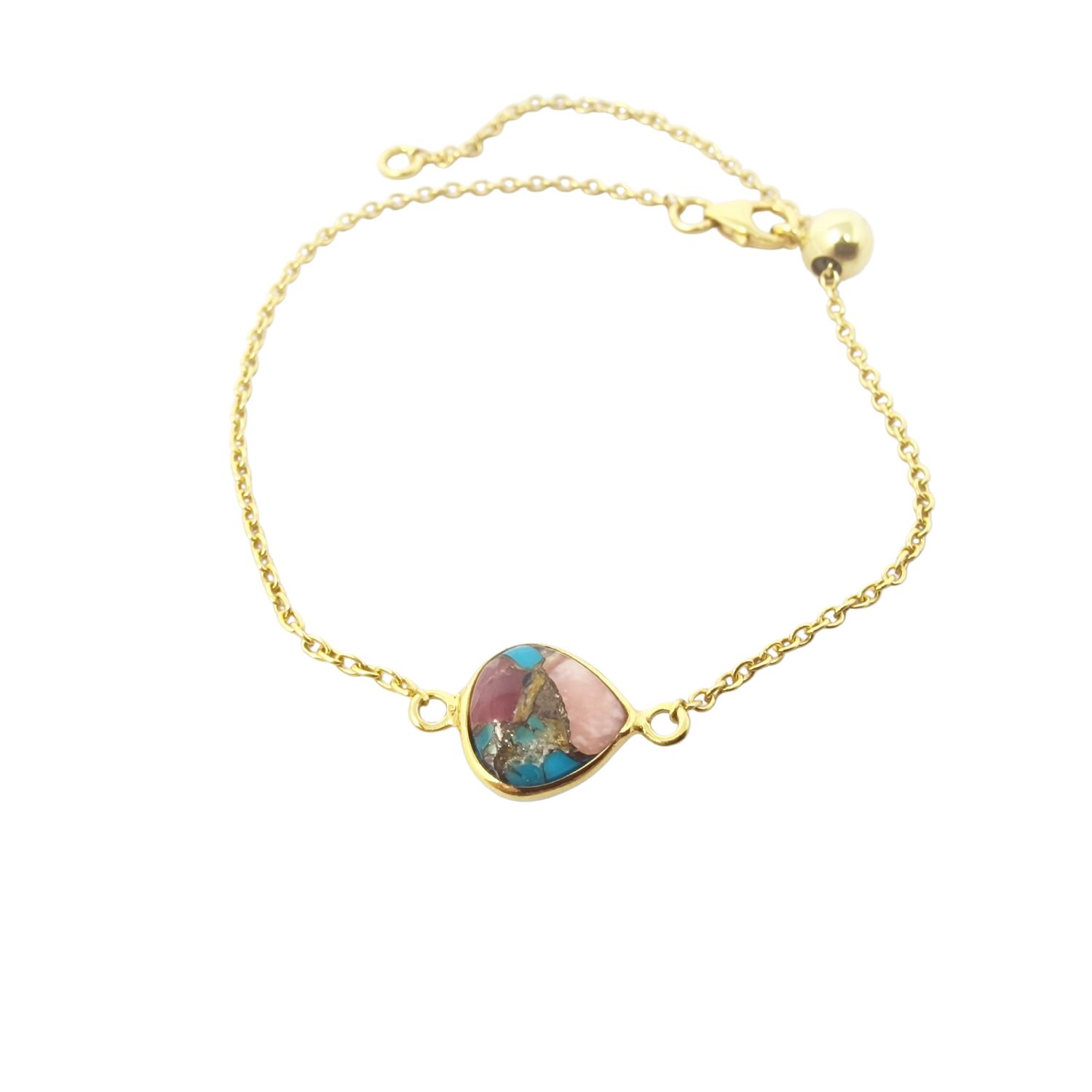 Women’s Pink / Purple Gold Vermeil Pink Opal And Turquoise Adjustable Gemstone Crystal Bracelet Harfi