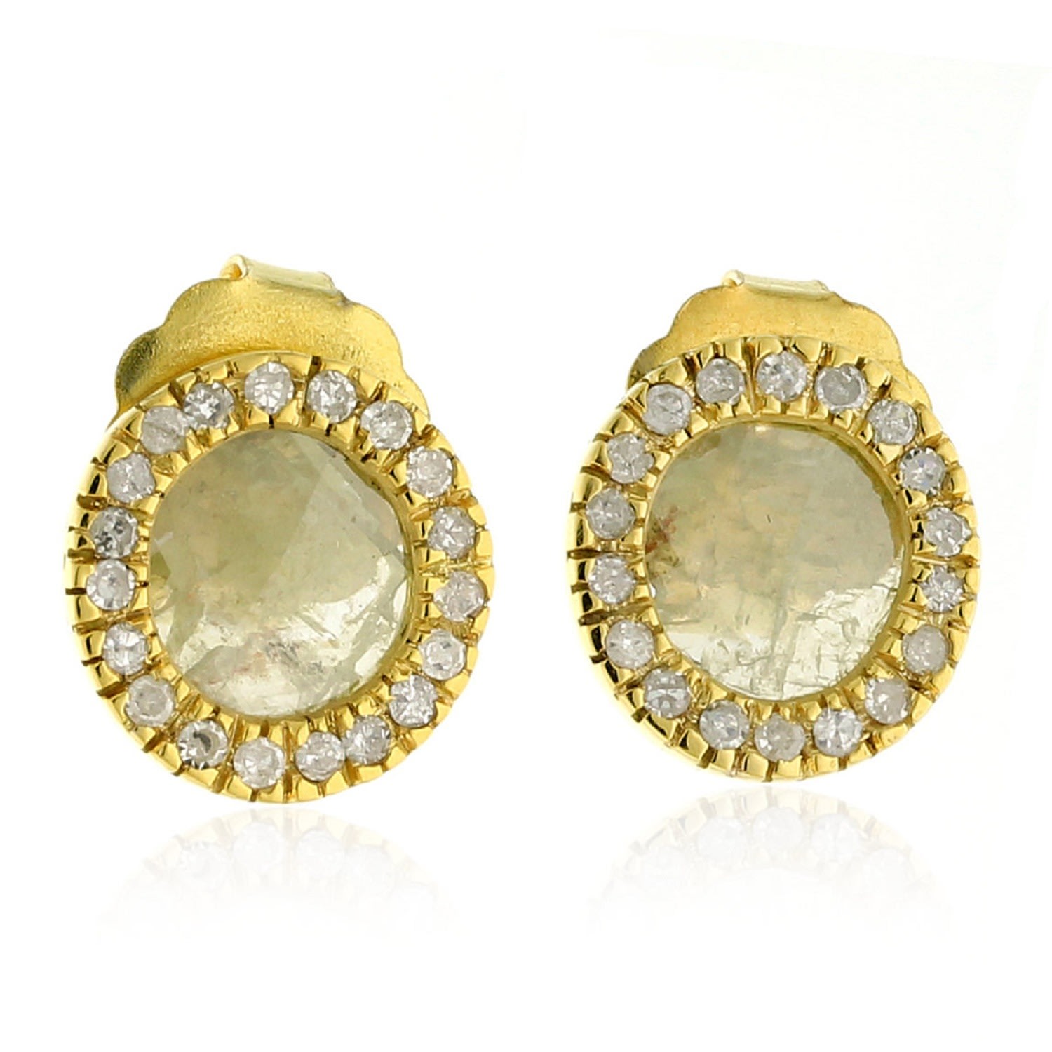 Artisan Women's Yellow / White / Gold 18k Yellow Gold Stud Earrings With Natural Slice Diamonds In Gold