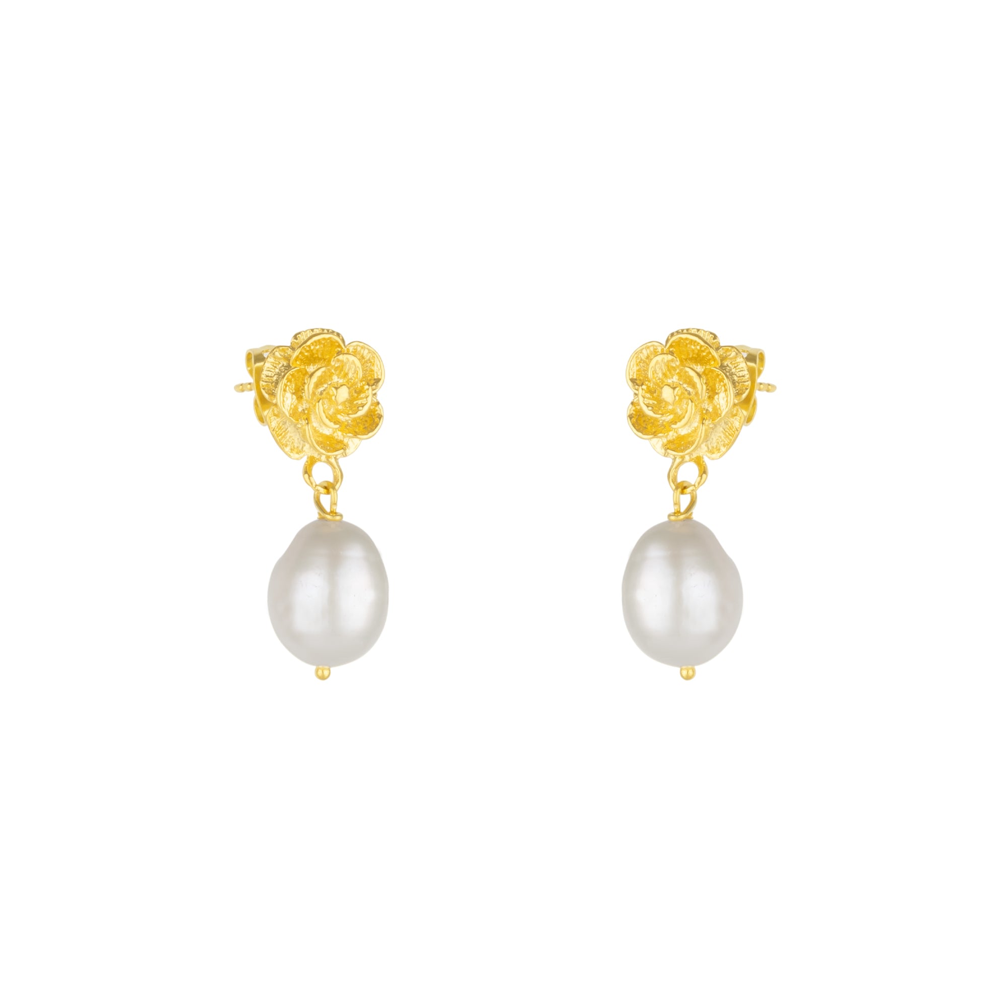 Mejoma Women's Gold Rose Drop Earring With Pearl