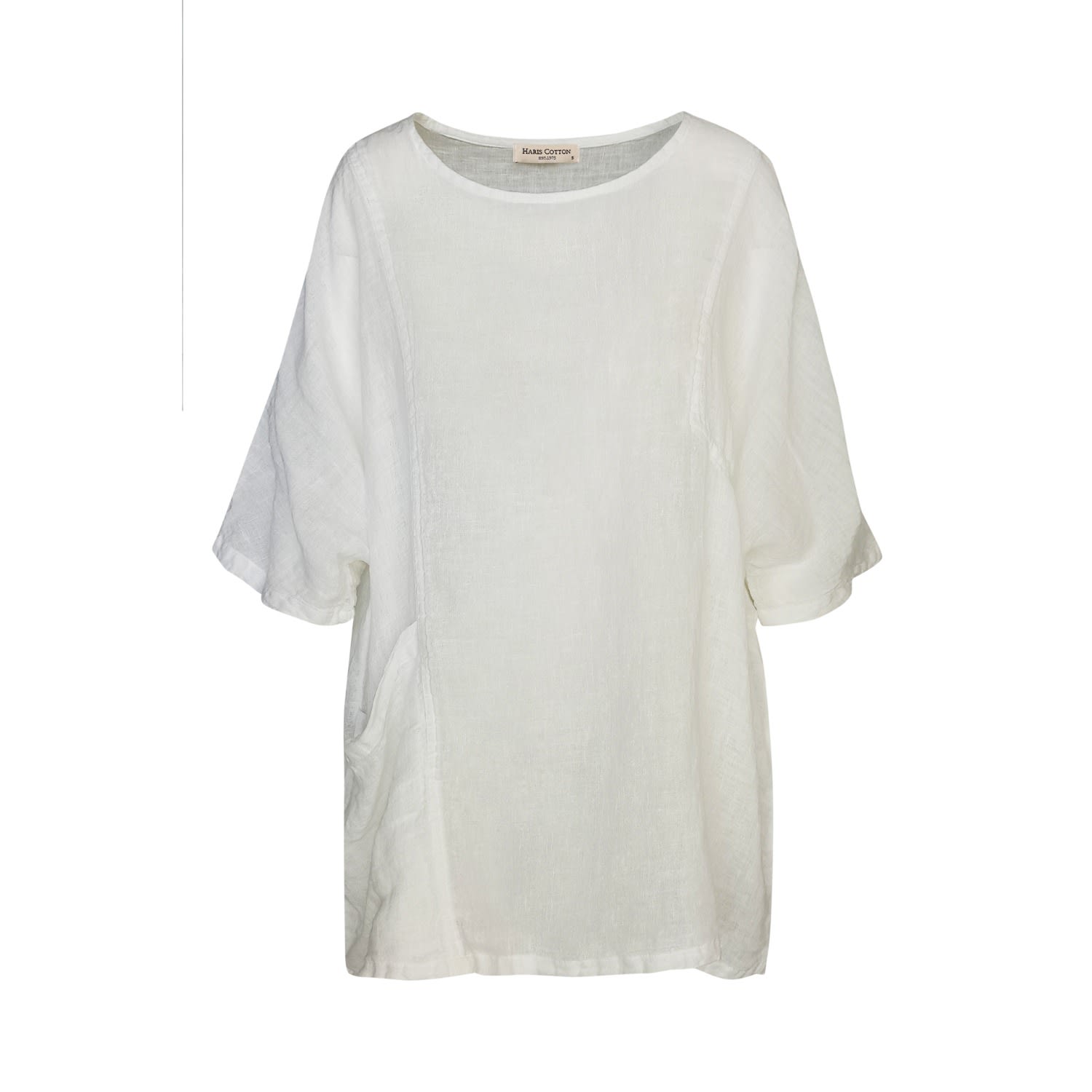 Women’s Front Right Pocket Linen Gauze Curve Blouse - White One Size Haris Cotton