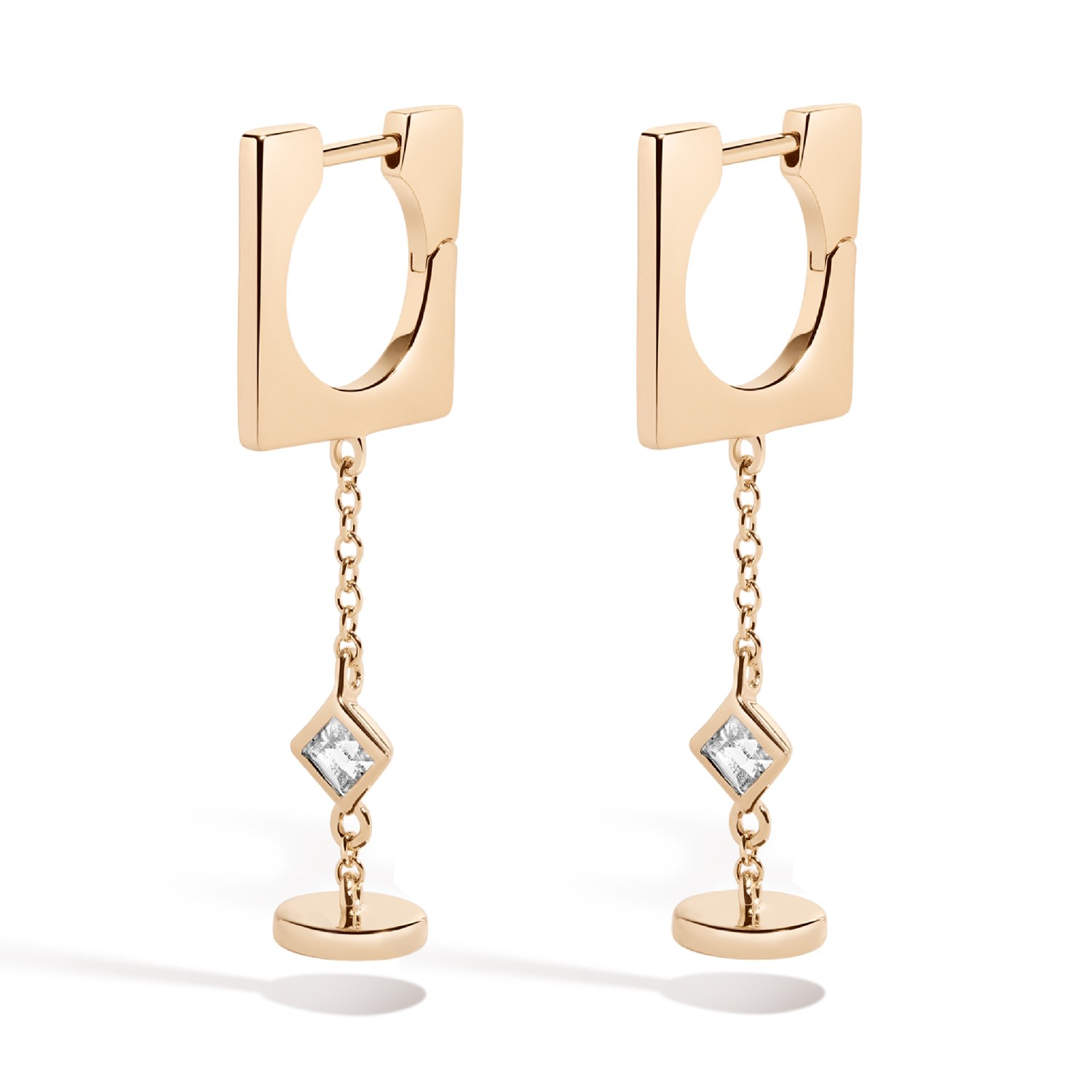 Women’s Gold / White A Dream, Aloud Earrings - 18K Gold Vermeil Hoop Earrings With Cable Chain Drop, White Topaz Gemstones, And Hanging Charm Ldere