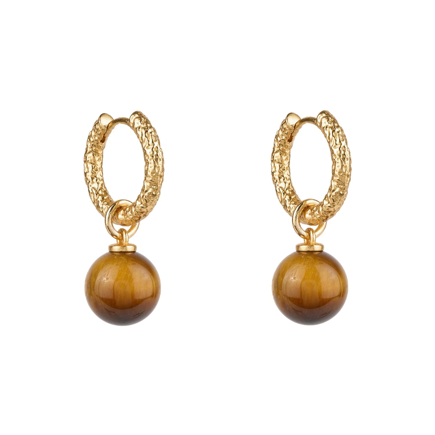 BALLINGER WOMEN'S BROWN / GOLD TIGER’S EYE DROP HOOPS EARRINGS: BROWN AND GOLD