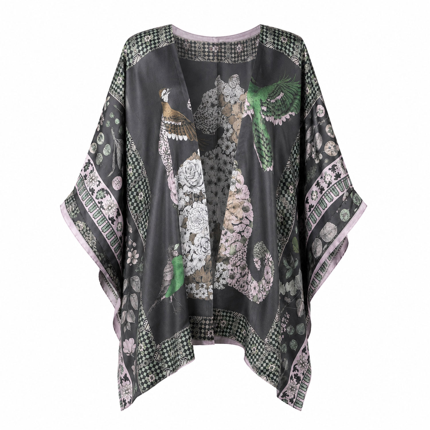 Wenzi Women's  Hand-painted Double-sided Mulberry Silk Short Kimono In Black/purple