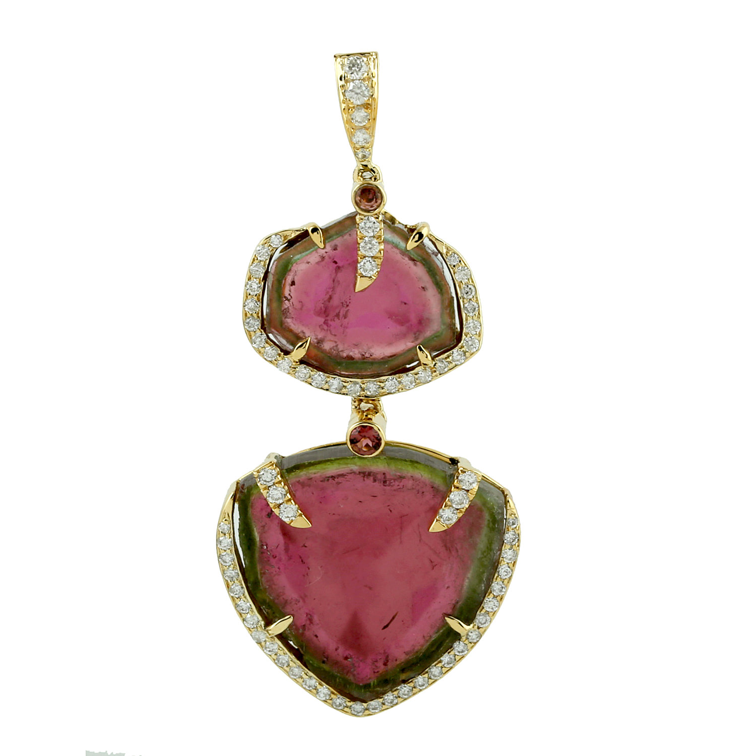 Artisan Women's Melon Tourmaline & Pink Tourmaline Pave Diamond Pendant In Yellow Gold