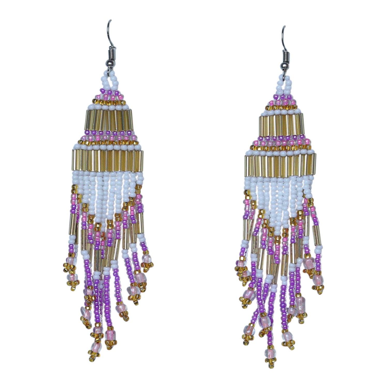 Women’s Gold / Pink / Purple Encuentro Beaded Boho Earrings - Golden Light Good Tidings Style