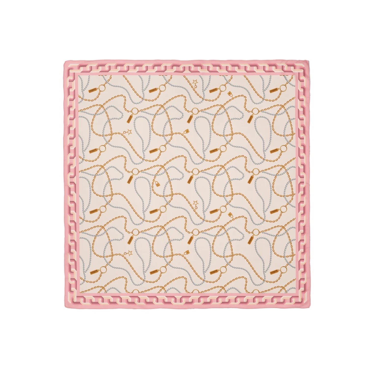 Le Parmentier Women's Pink / Purple Heritage Chain And Pearls Silk Square Scarf - Rose