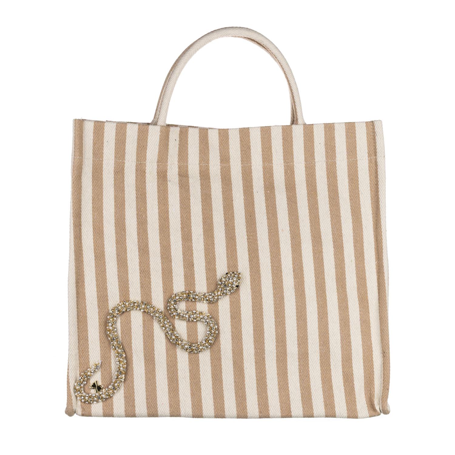 Laines London Women's Neutrals Laines Couture Hand Embellished Crystal Snake Large Tote Bag - Beige & Cream In Beige/white