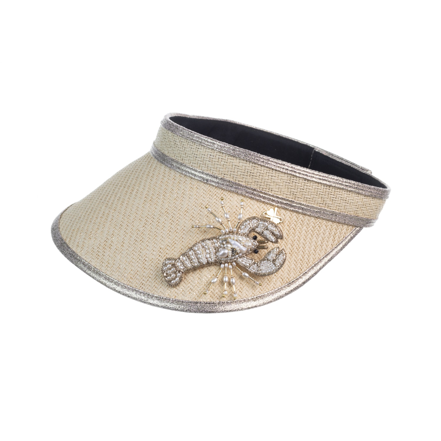 Laines London Women's White Straw Woven Visor With Beaded Lobster Brooch - Cream In Neutral