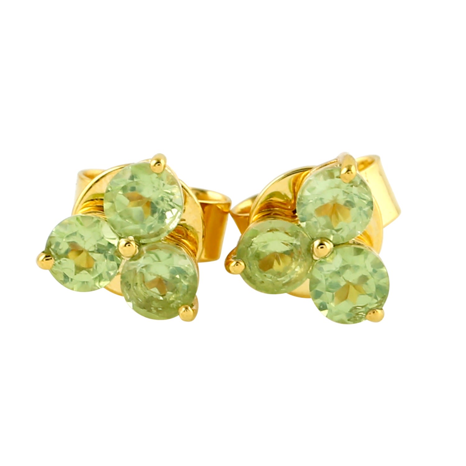 Artisan Women's Gold / Green Peridot Gemstone Three Stone Stud Earrings In 10k Yellow Gold In Green