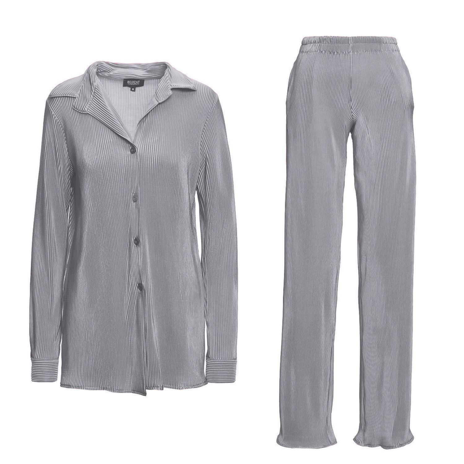 Bluzat Grey Set With Blouse And Straight Trousers In Grey