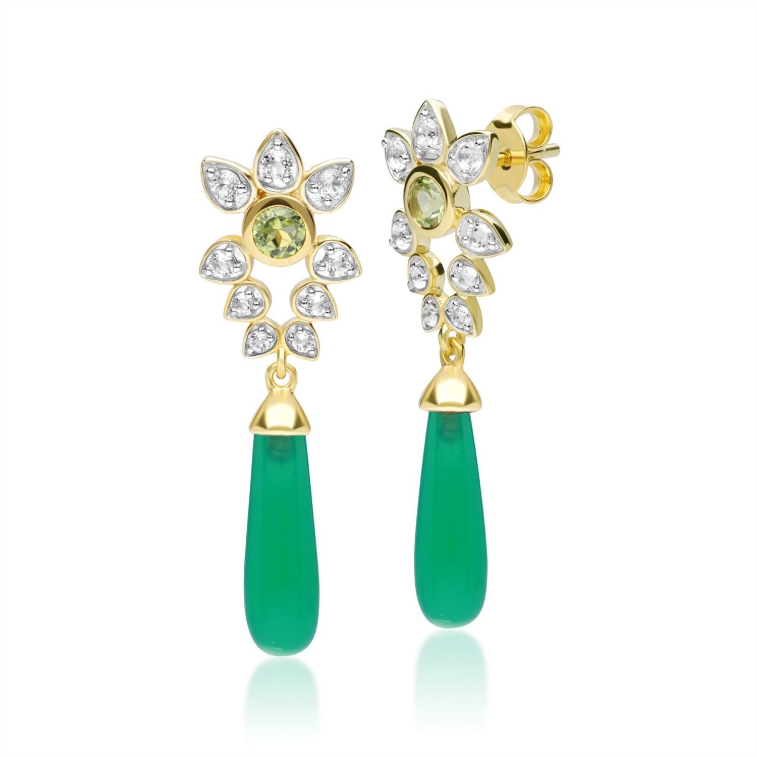 Women’s Green Ecfew Chalcedony, Peridot & Topaz Floral Drop Earrings Gemondo