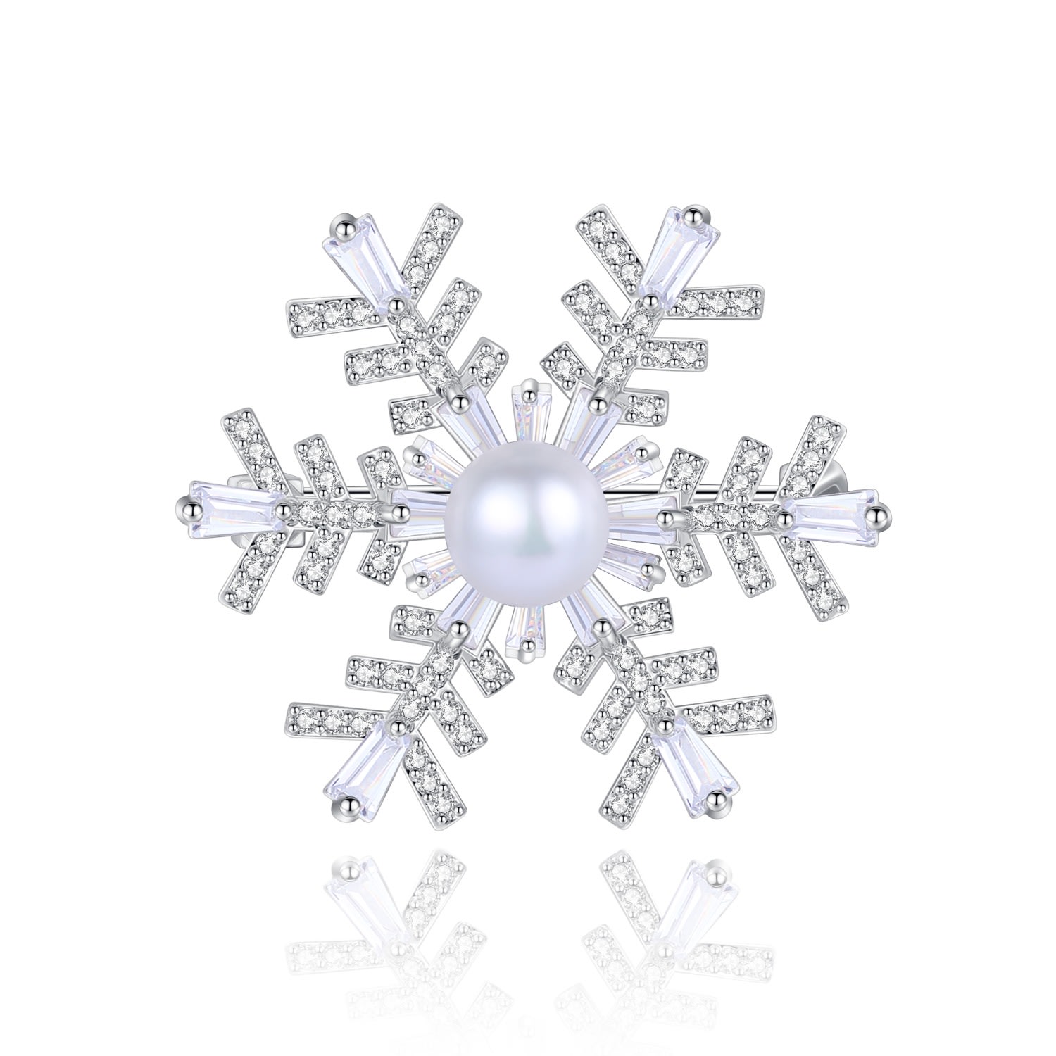 Classicharms Pave And Freshwater Pearl Snowflake Multi Way Brooch Pendant In Metallic