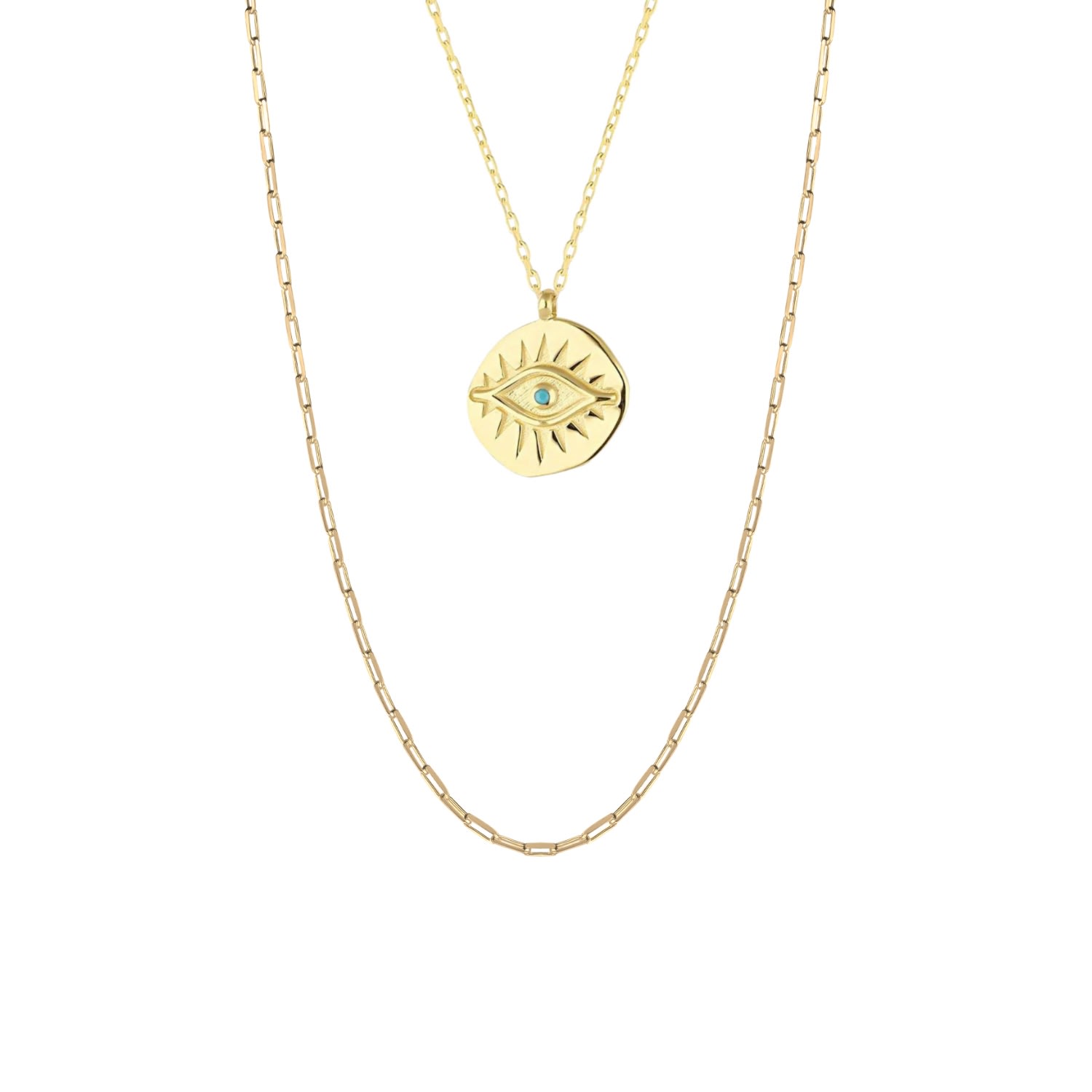 Spero London Women's Eye Coin & Rectangular Chain Sterling Silver Evil Eye Necklace Set - Gold In Gold