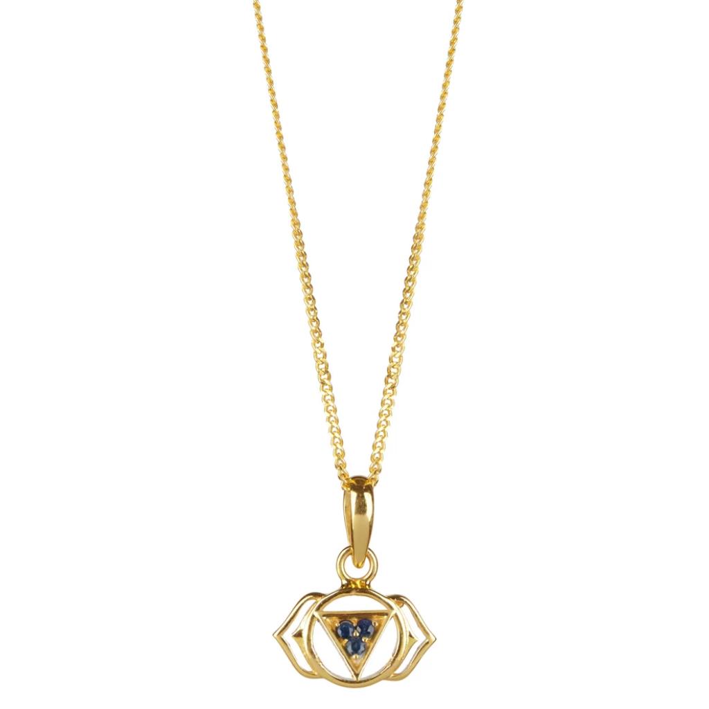 Women’s Third Eye Chakra Gold Vermeil Necklace - Sapphire Charlotte’s Web Jewellery
