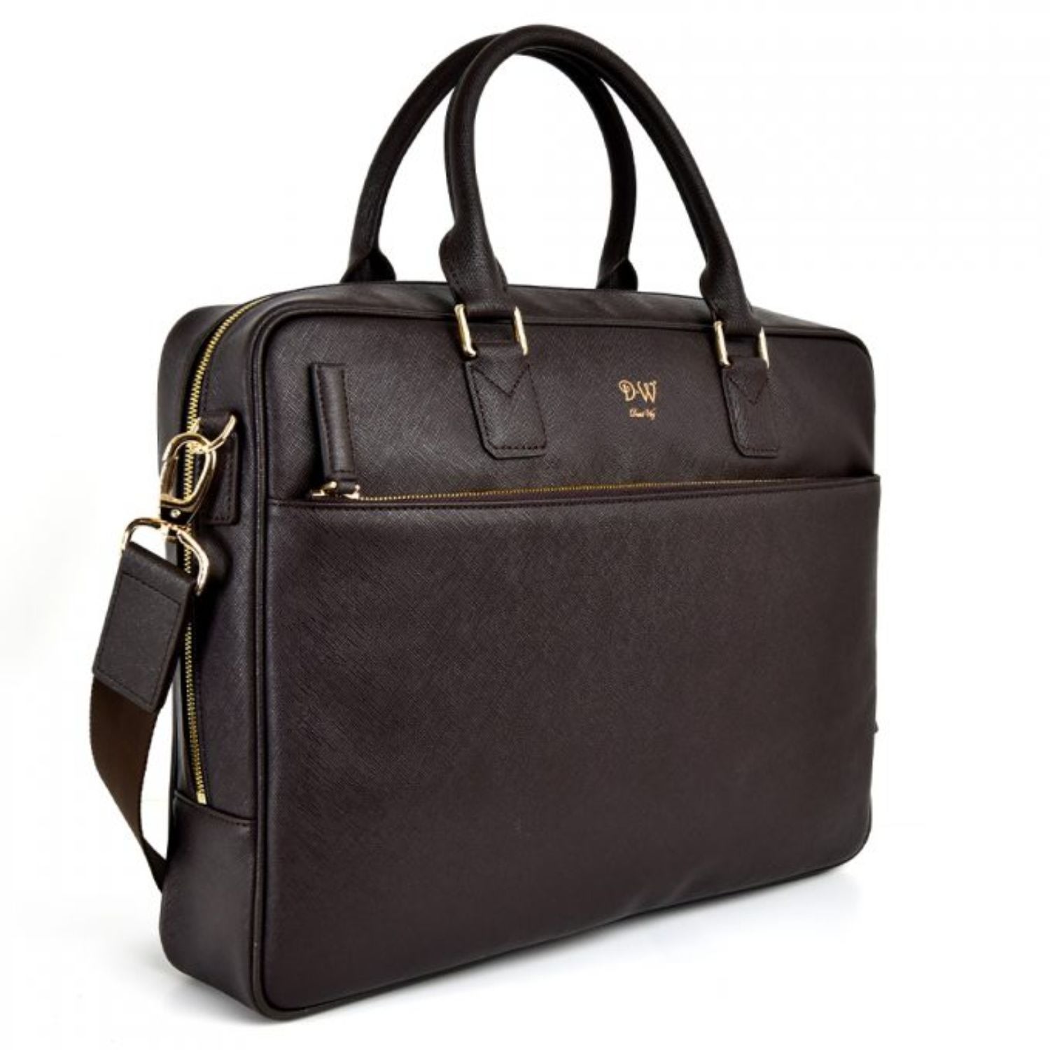 Men’s Saffiano Leather Briefcase - Brown David Wej