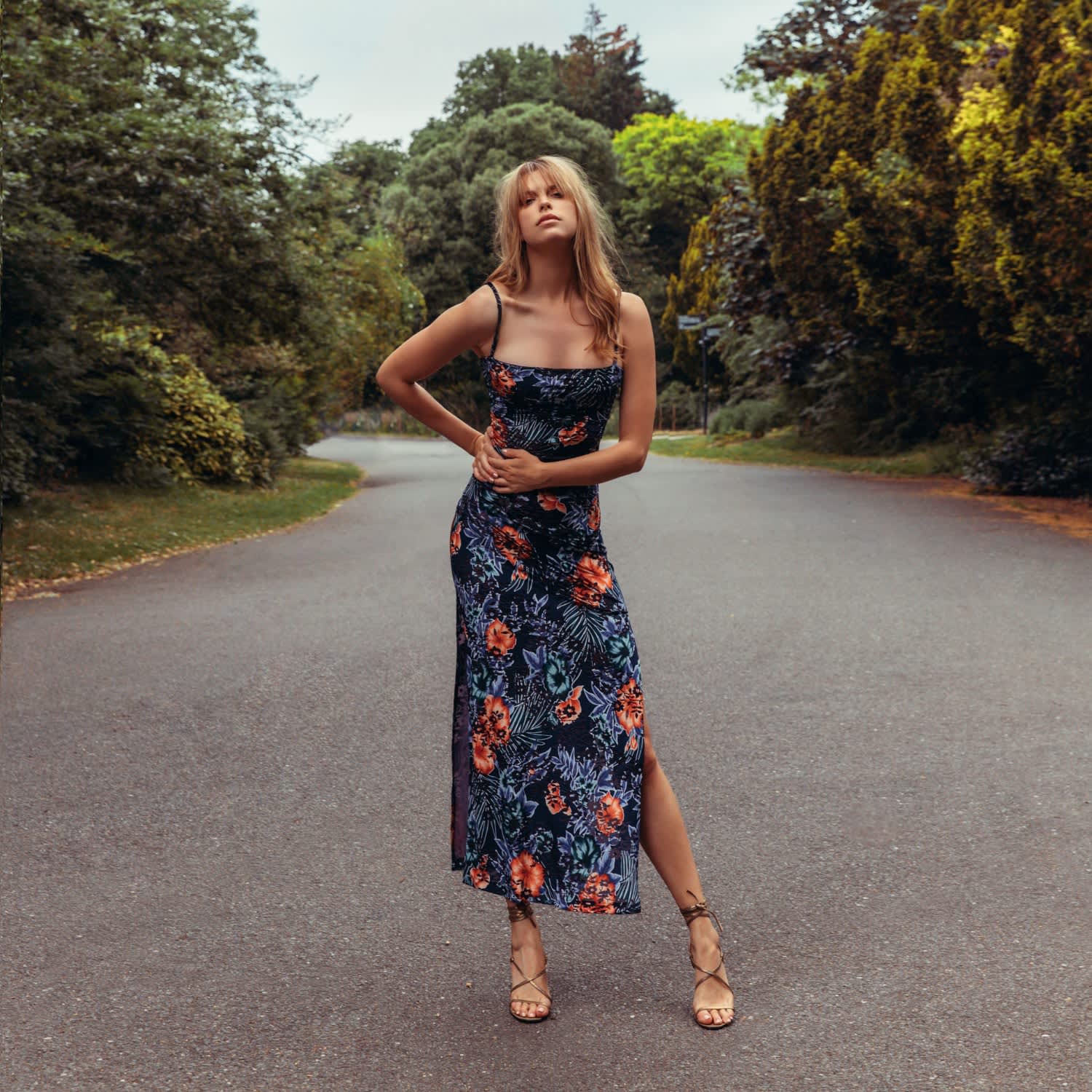 Rocky Stretch Burnout Velvet Floral Summer Dress With Spaghetti