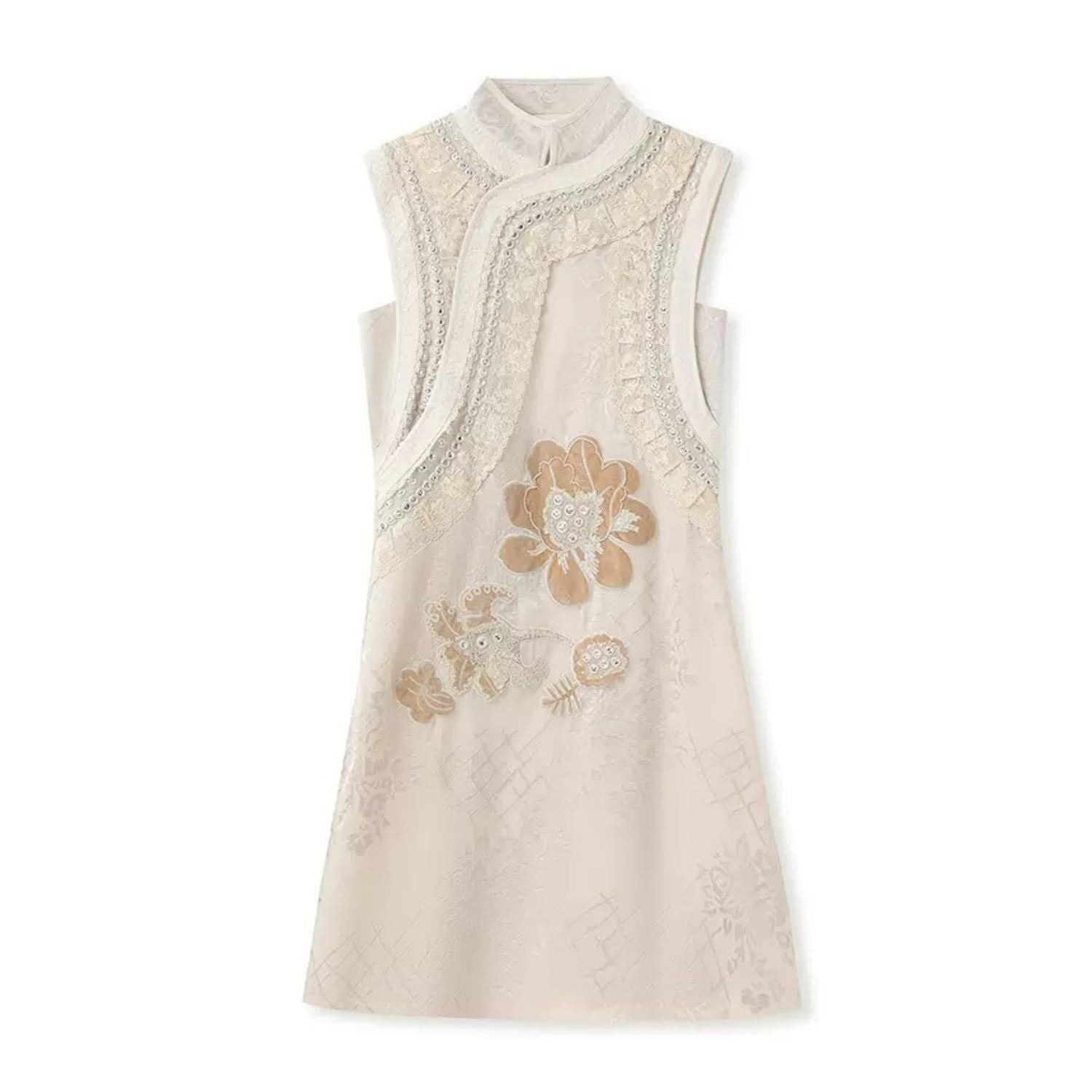 Jiaying Wang Wjy Studio London Women's Neutrals Embroidery Flower Collared Long Vest Top