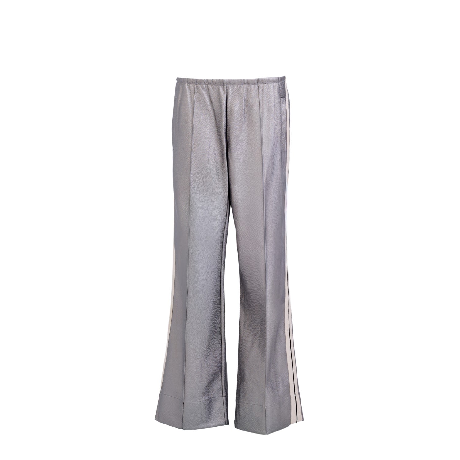 Mov Women's Perfect Suit Pants — Straight-leg Vegan Leather With Side Stripes In Metallic Grey In Gray