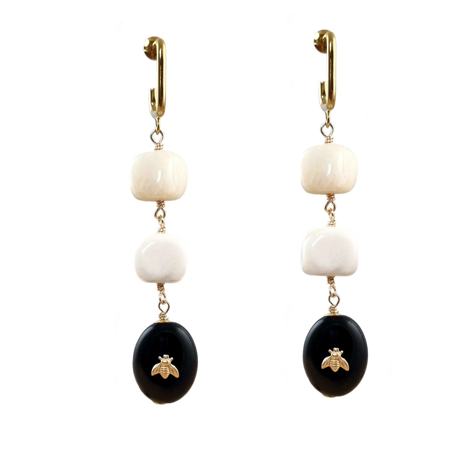 Women’s Black / White Nadina Gemstone Bee Charm Earrings Maria Moyseos