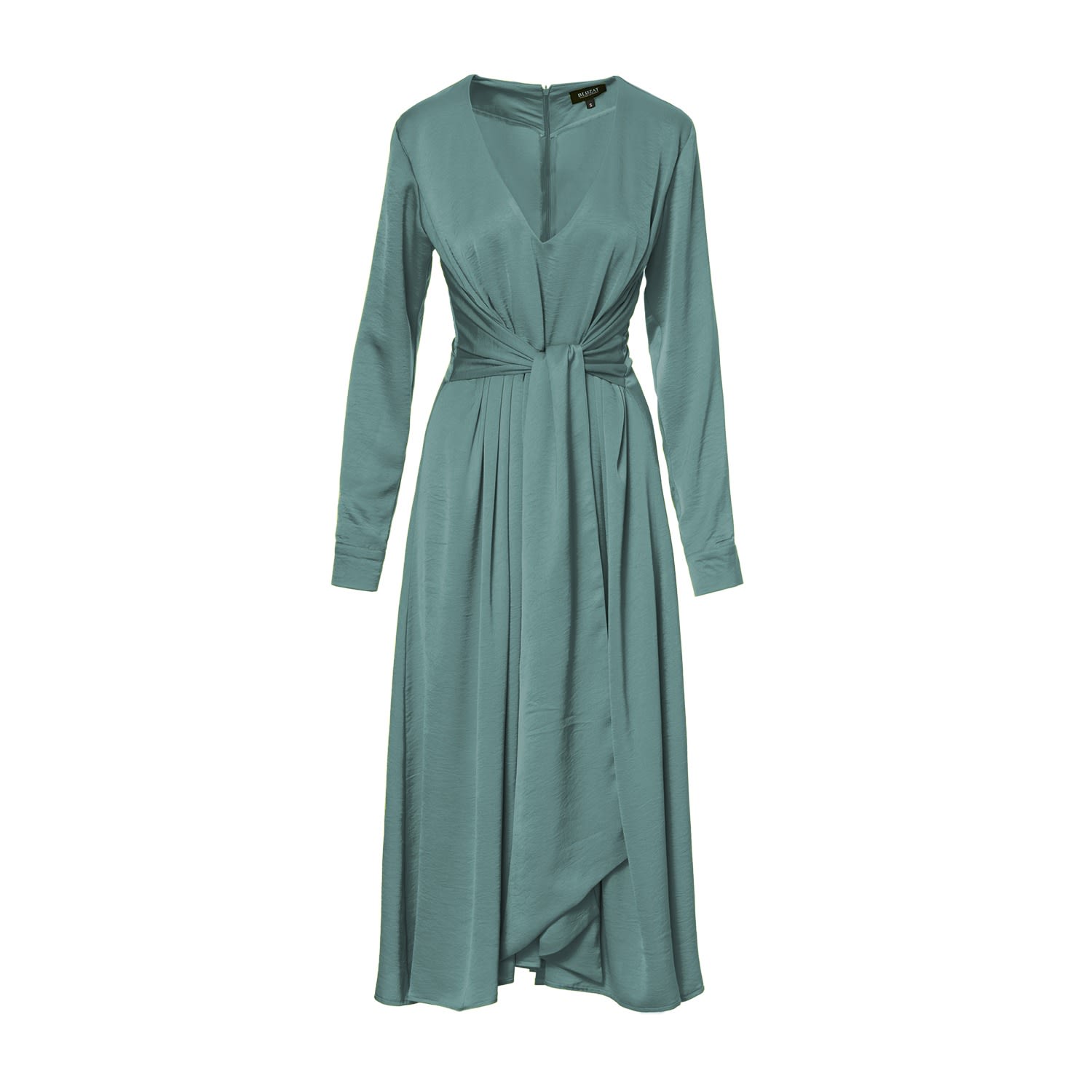 Bluzat Women's Green Midi Mint Dress With Scarves And Pleats In Green
