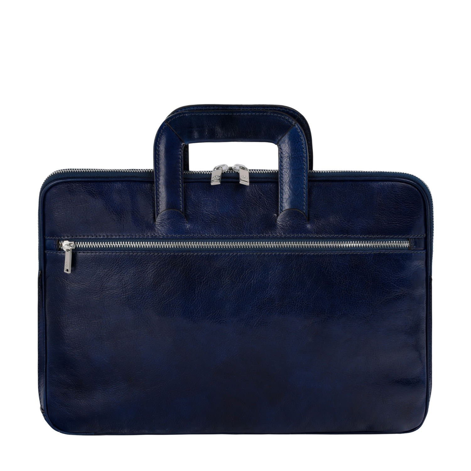 Time Resistance Womens Leather Briefcase Laptop Bag In Navy Blue - Brave New World In Blue
