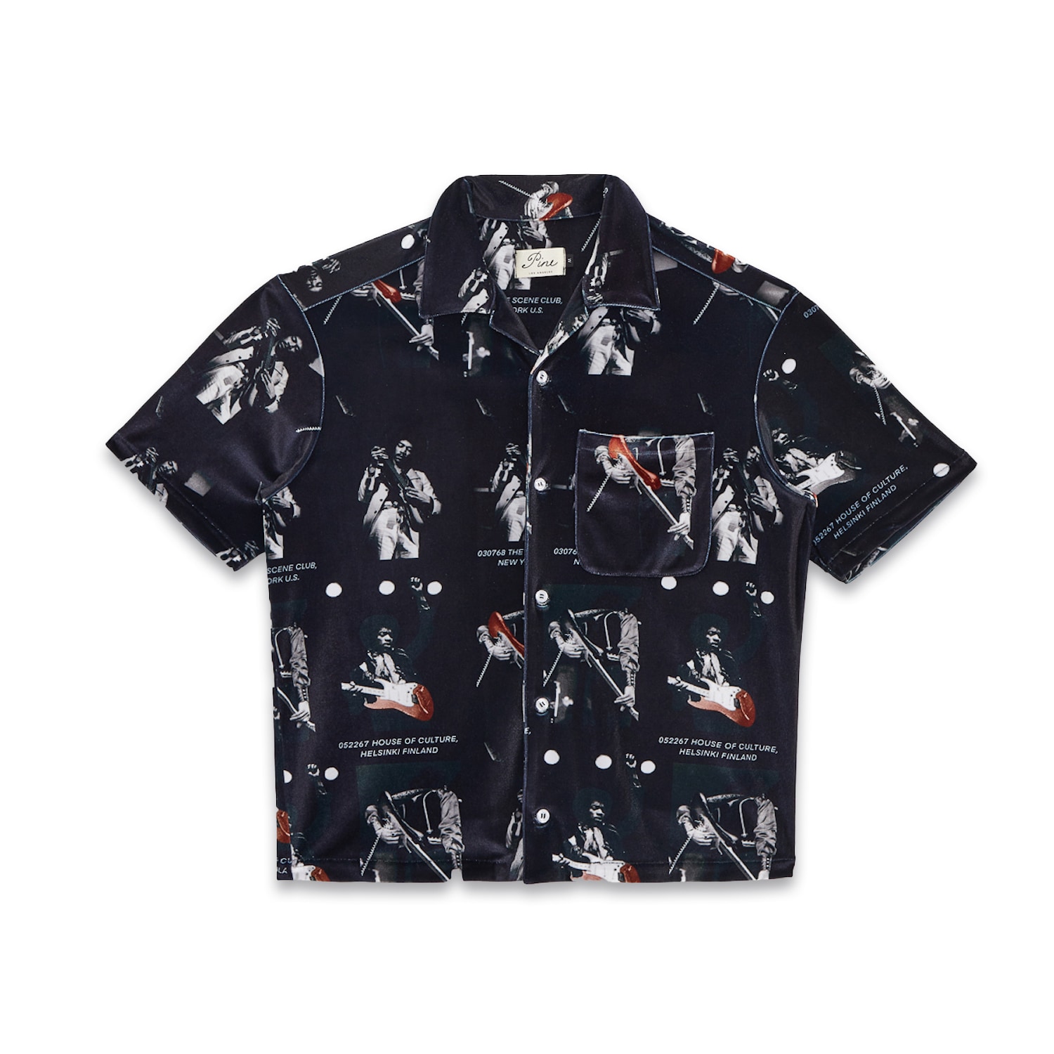 Men’s Aloha Shirt-Jimi Hendrix-Black Large Pine Los Angeles