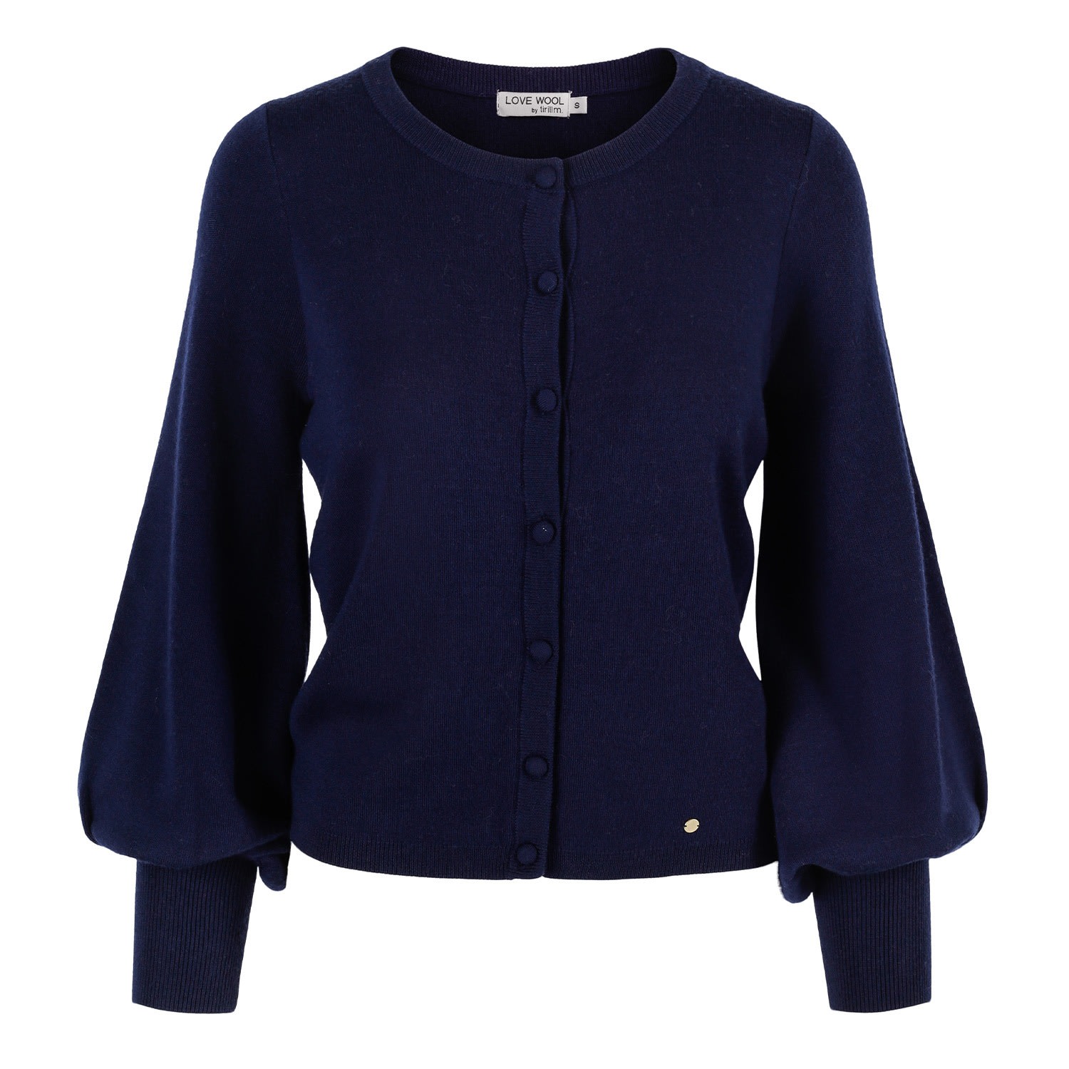 Women’s "Ava" Merino Wool Cardigan With Balloon Sleeves -Navy Blue Large Tirillm