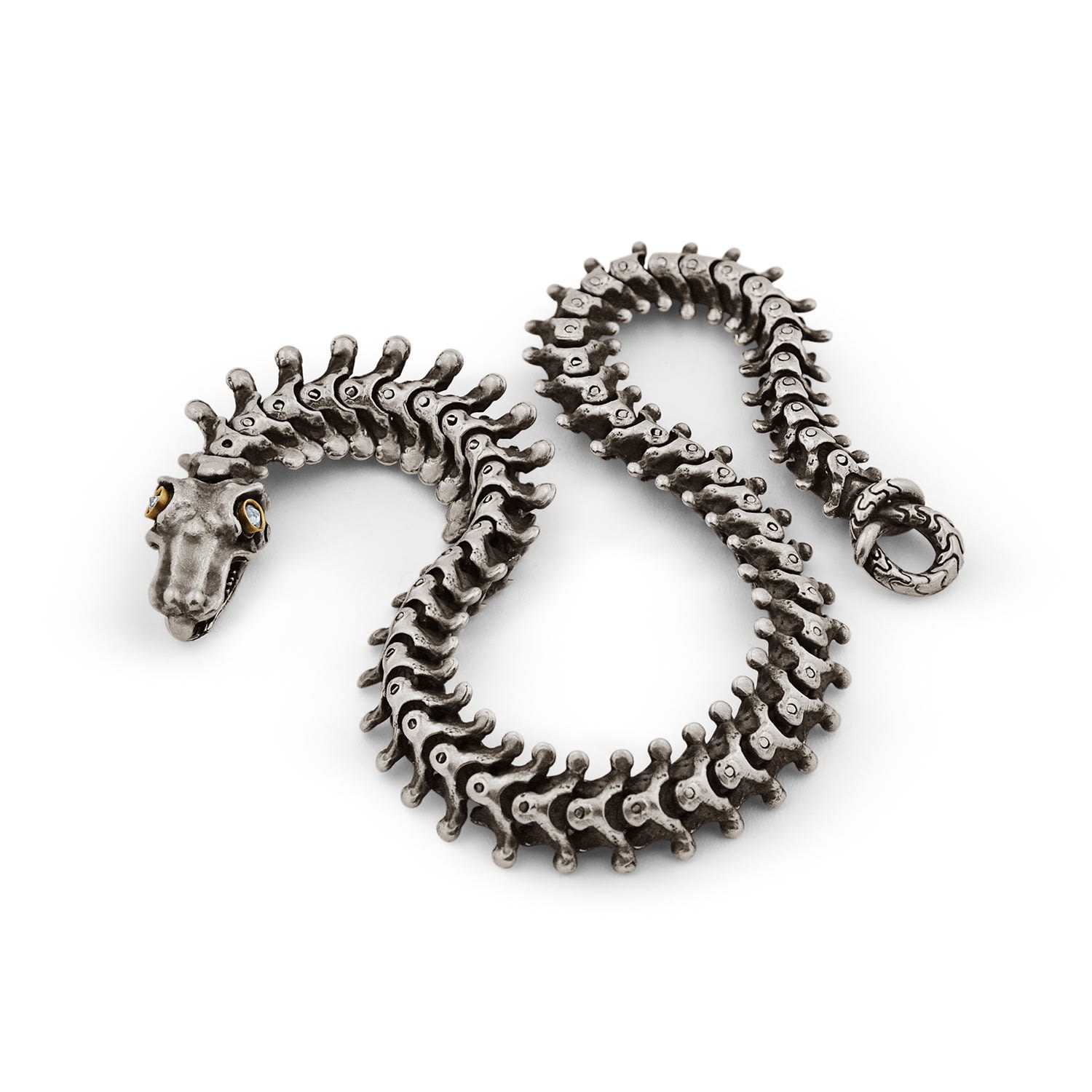 Men’s Snake Bones Bracelet In Sterling Silver & 18Kt Gold With Diamonds