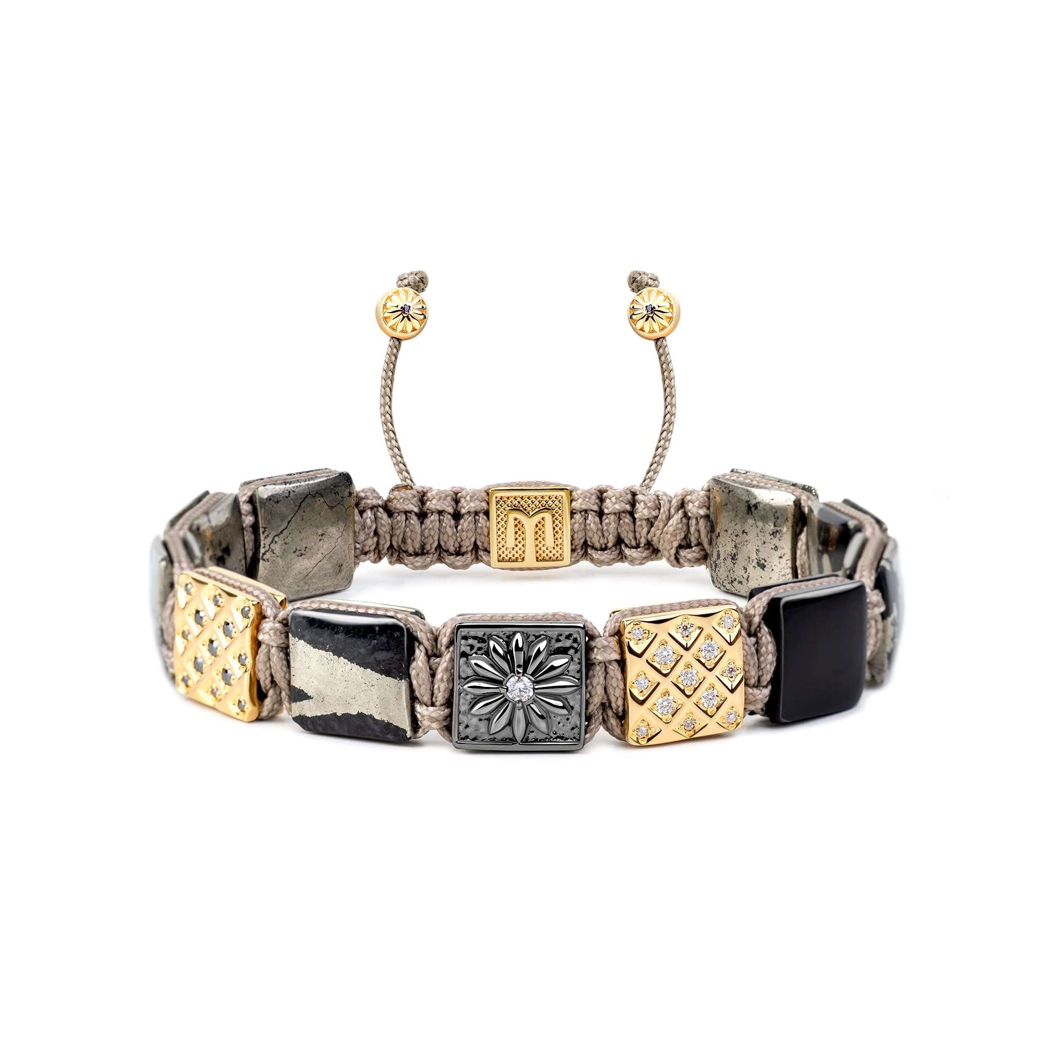 Mahigan Women's Brown / Gold / Black Flat Bead Bracelet With Pyrite In Black Rhodium & Gold