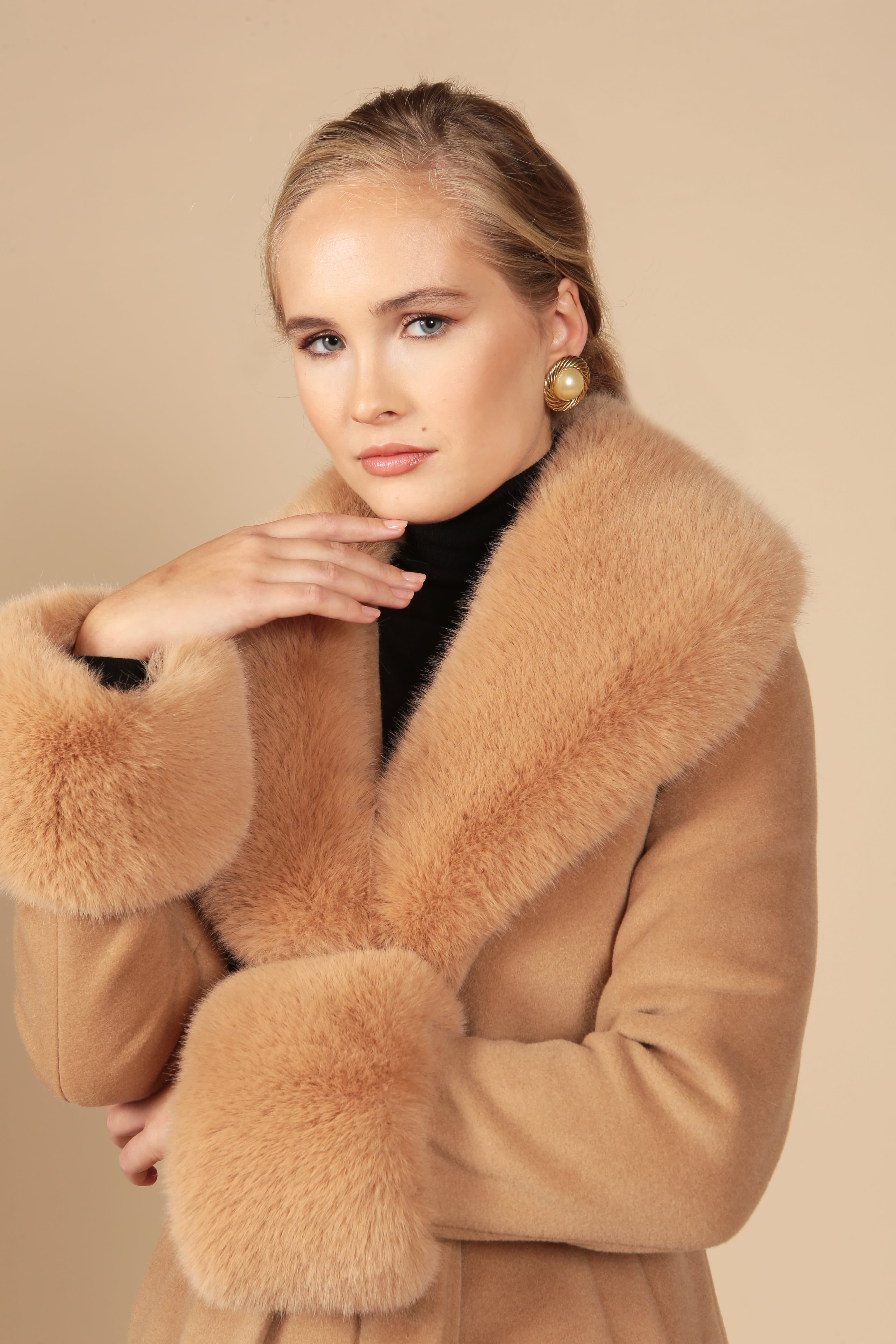 Marlene' 100% Cashmere & Wool Coat In Brown | Santinni | Wolf & Badger