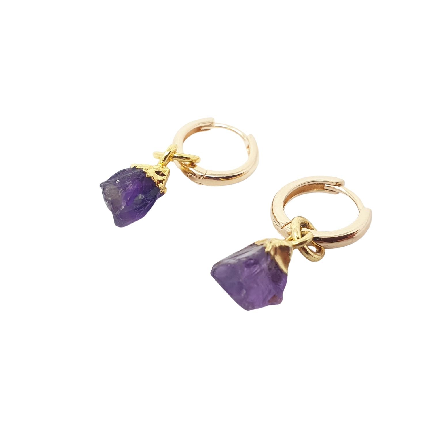 Harfi Women's Gold / Yellow Raw Amethyst February Birthstone Gold Plated Huggies In Gold