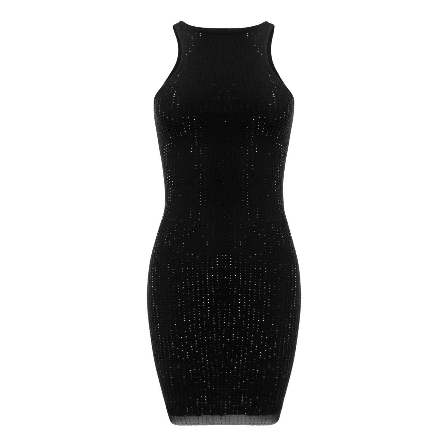 Ow Collection Crystal Mini Dress In Black
