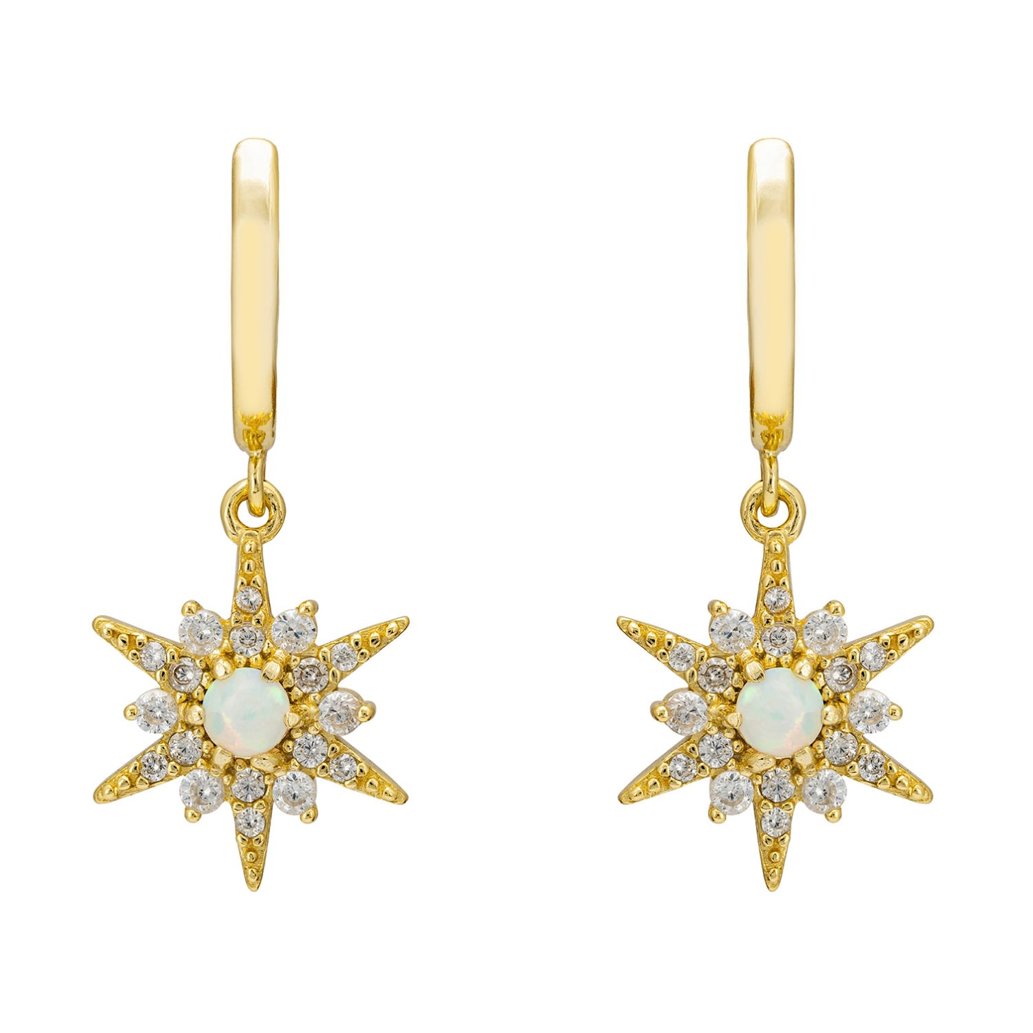 Women’s Gold / Neutrals / White Opal Starburst Hoop Earrings Gold Latelita