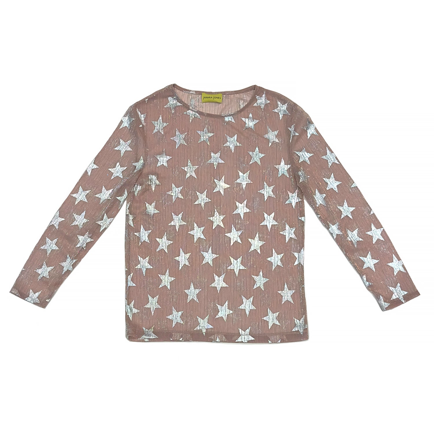 Janara Jones Women's Pink / Purple / Gold Pink Shimmering Mesh U-neck Long-sleeve Stretch Top In Pink/purple/gold