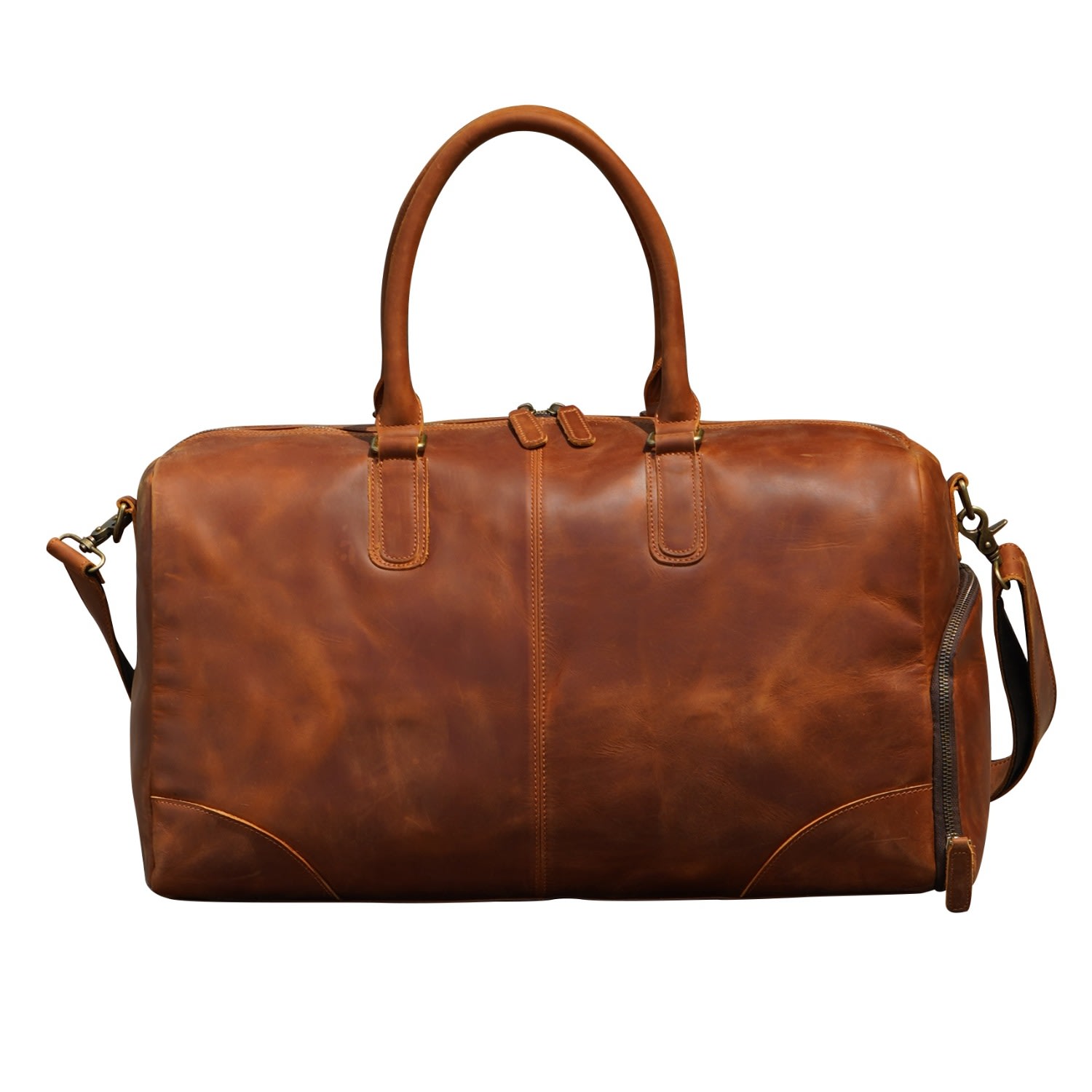 Touri Men's Genuine Leather Gym Bag With Shoe Storage - Light Brown In Brown