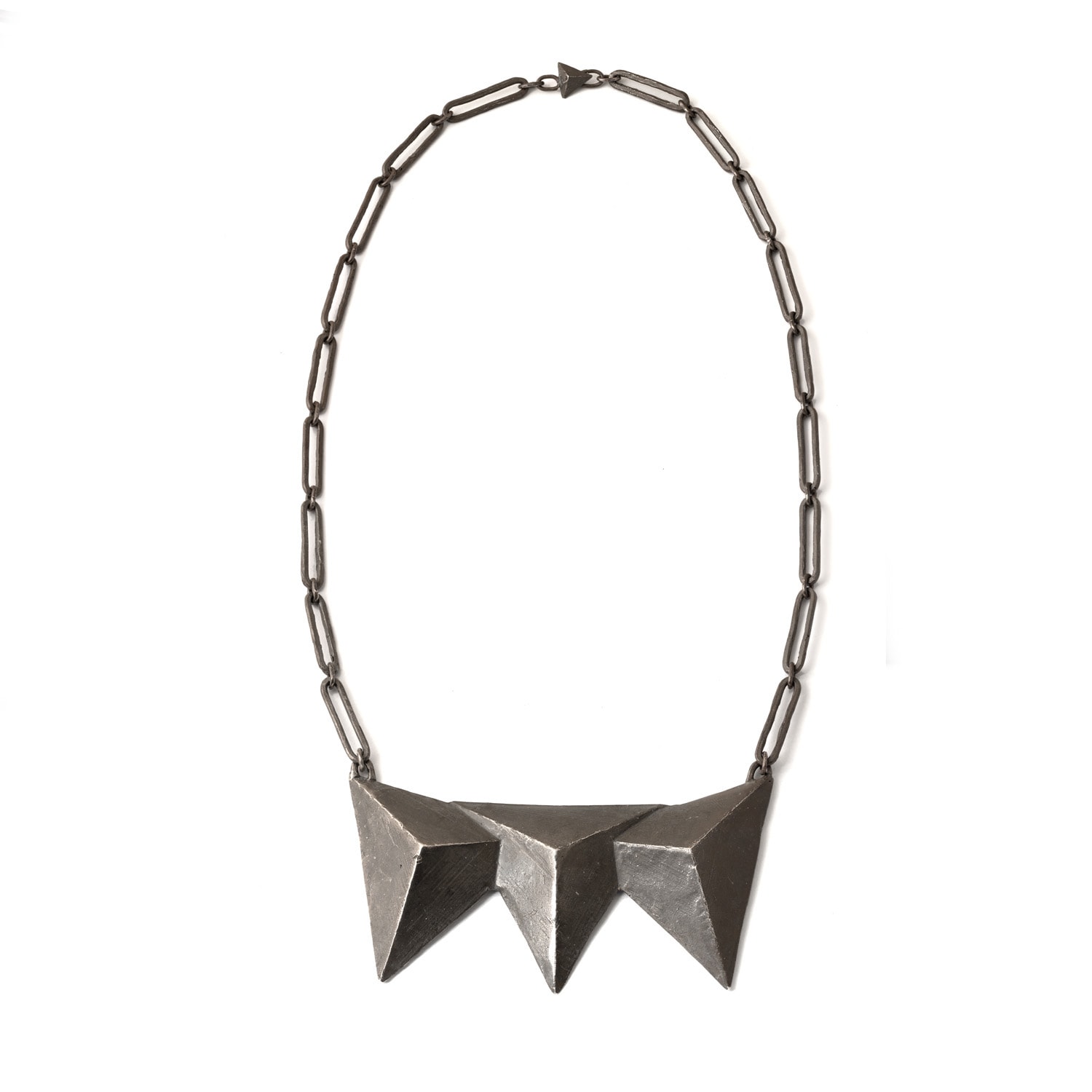 Zula Jewelry + Design Men's Black / Grey / Silver Triple Triangle Breast Plate Necklace, Ancient Future Collection