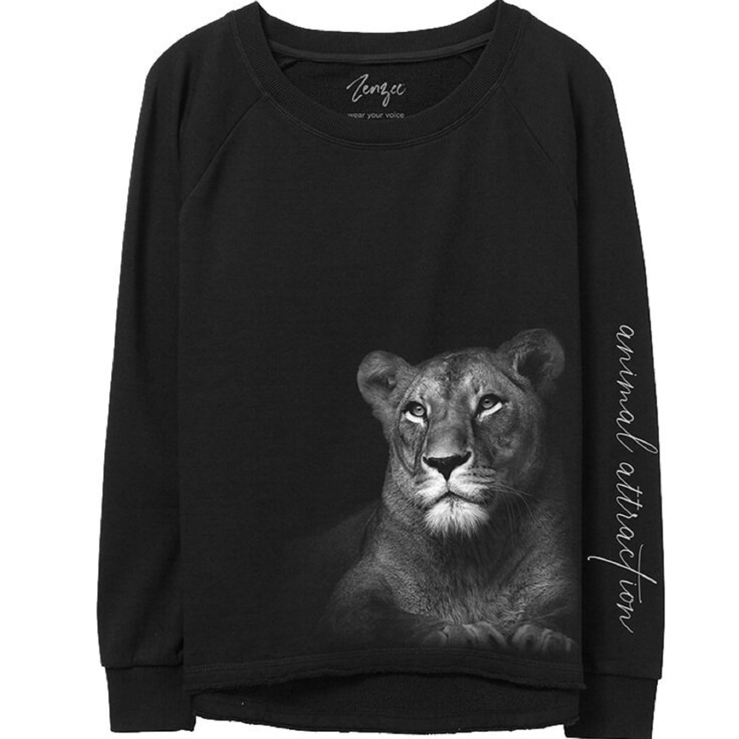 Women’s White / Black Lioness Animal Print Crewneck Sweatshirt Small Zenzee