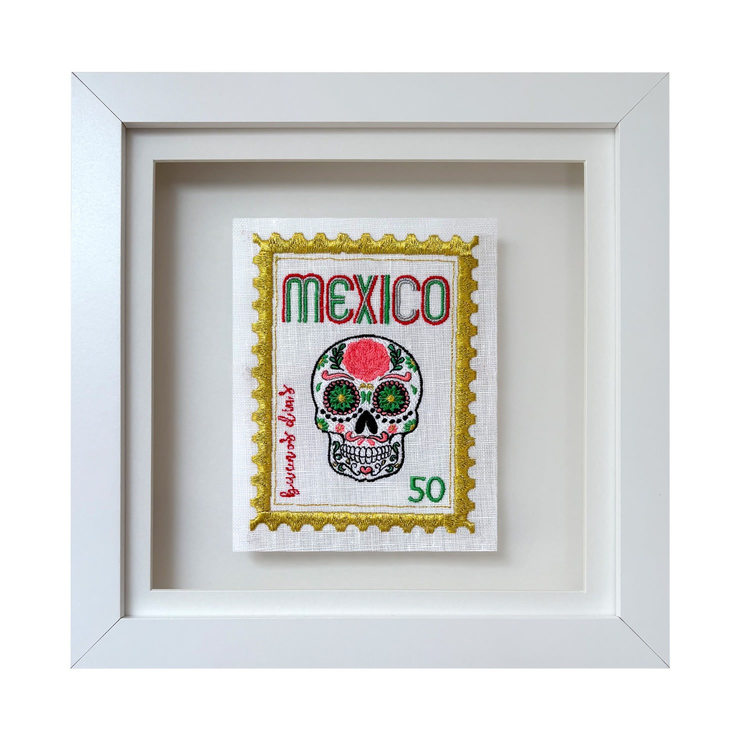 Lilly Loves Pink / Purple Mexico Stamp Embroidered Artwork