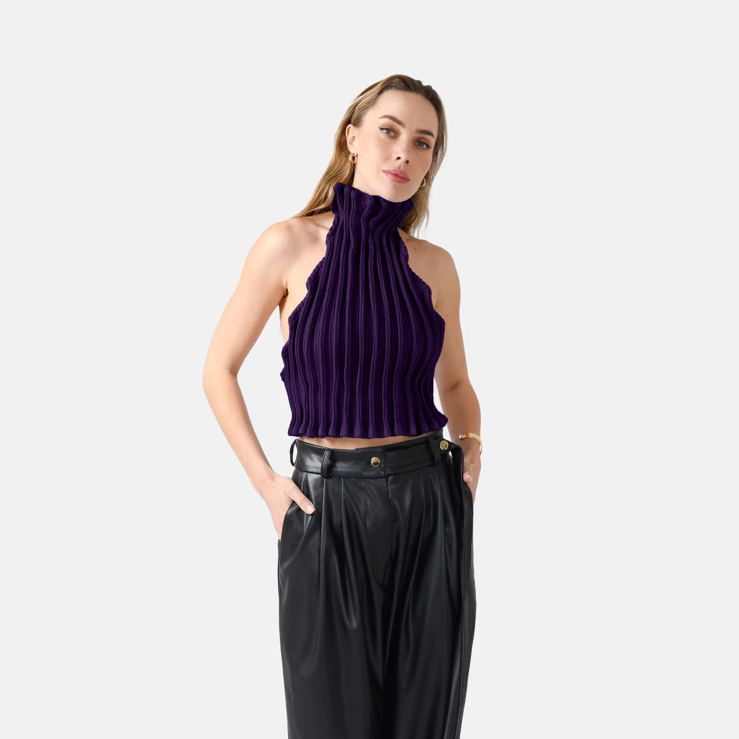 Purple Knit Halter Top – Ribbed, Sleeveless | Kargede | Wolf