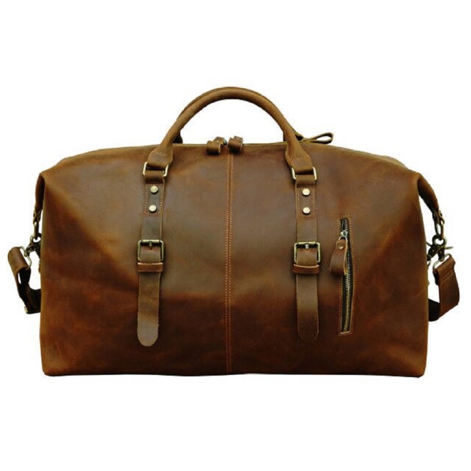 Men’s Brown Zip Detail Genuine Leather Holdall Touri